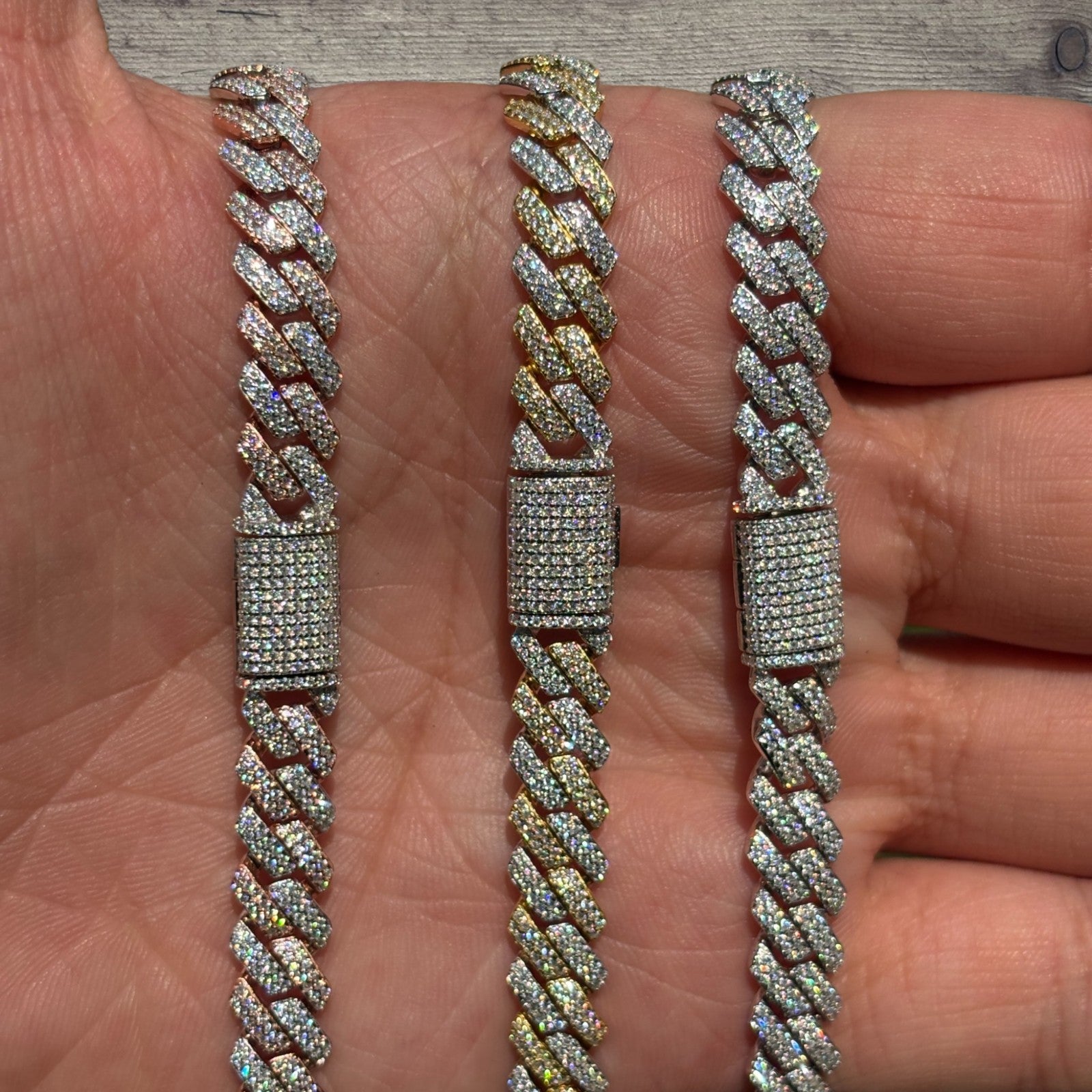 925 Sterling Silver 8mm Moissanite Miami Cuban Prong Chain Necklace