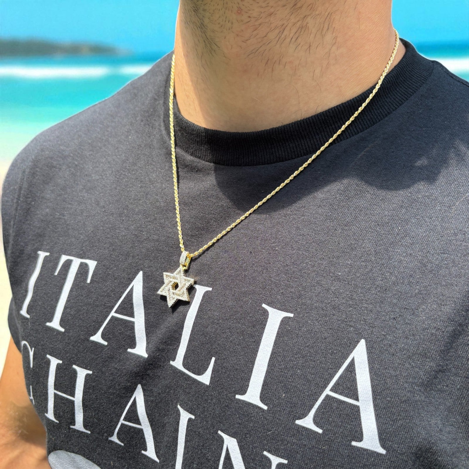 925 Sterling Silver Baguette Moissanite Star Of David Pendant - Small