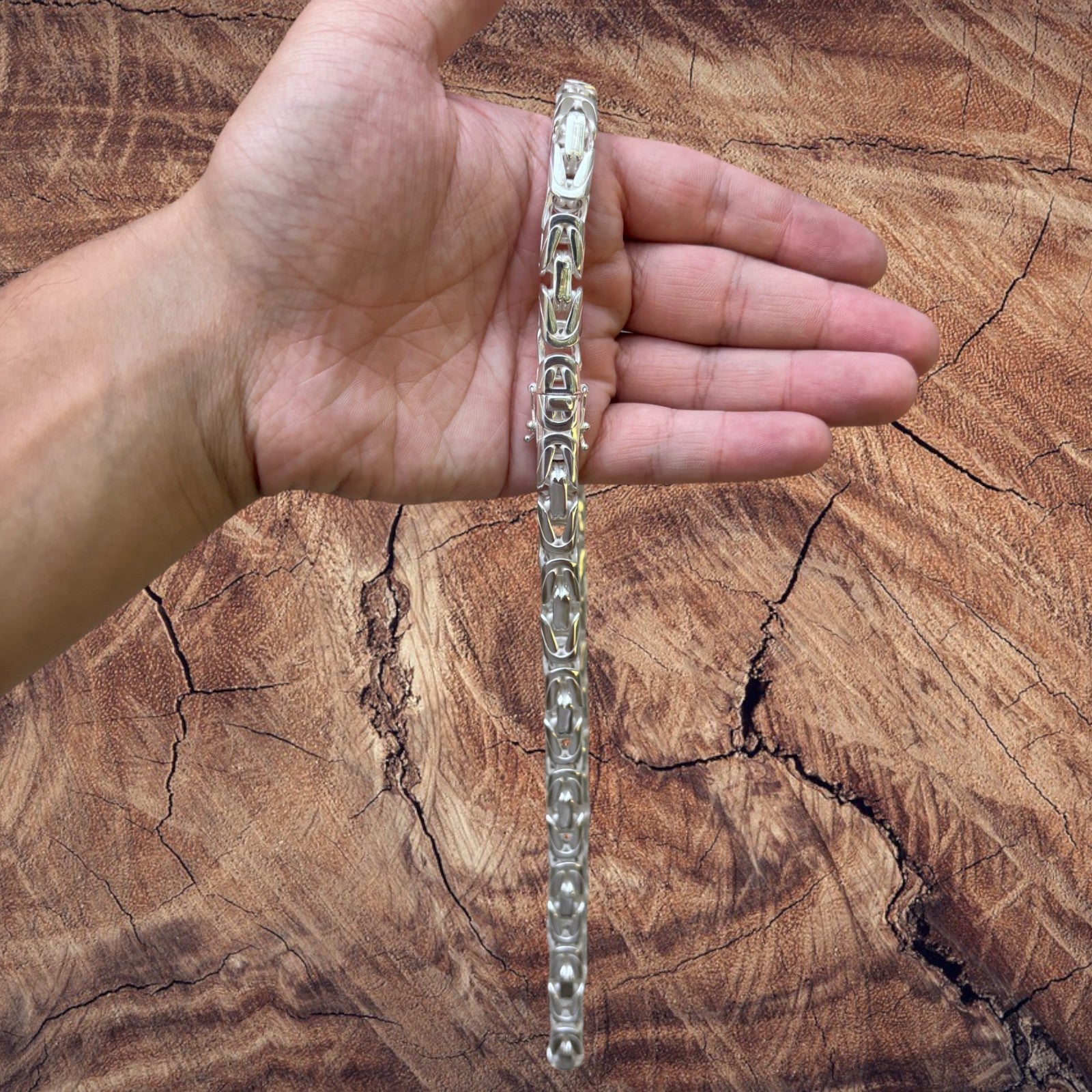 925 Sterling Silver 10mm Byzantine W. Box Clasp Chain Necklace