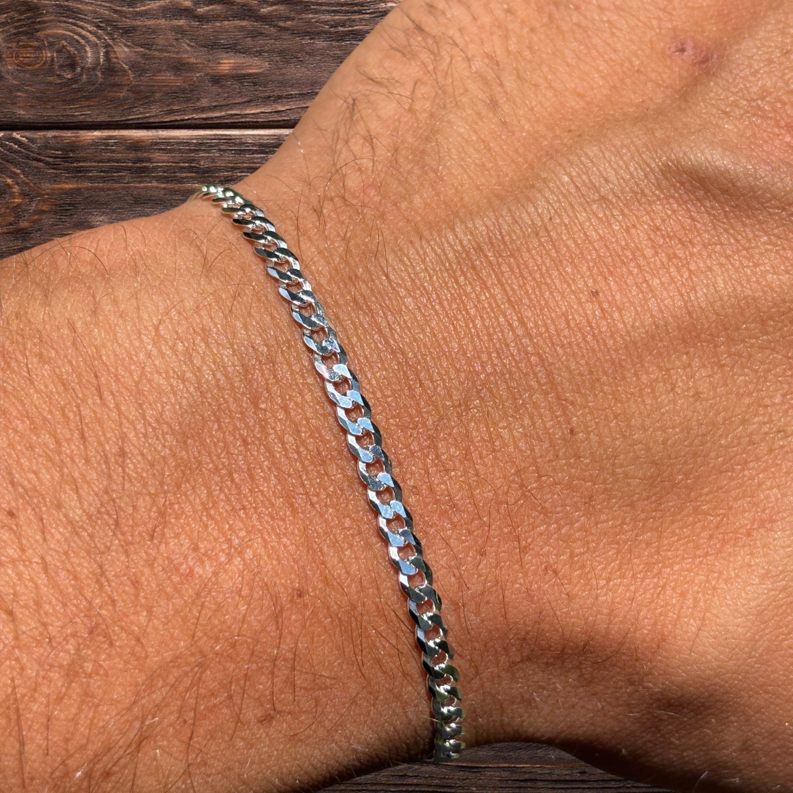 925 Sterling Silver 3mm Flat Curb Bracelet