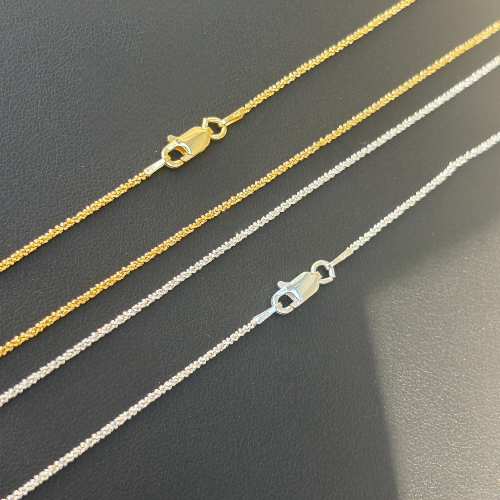 925 Sterling Silver 1mm Sparkle Rock Chain Necklace
