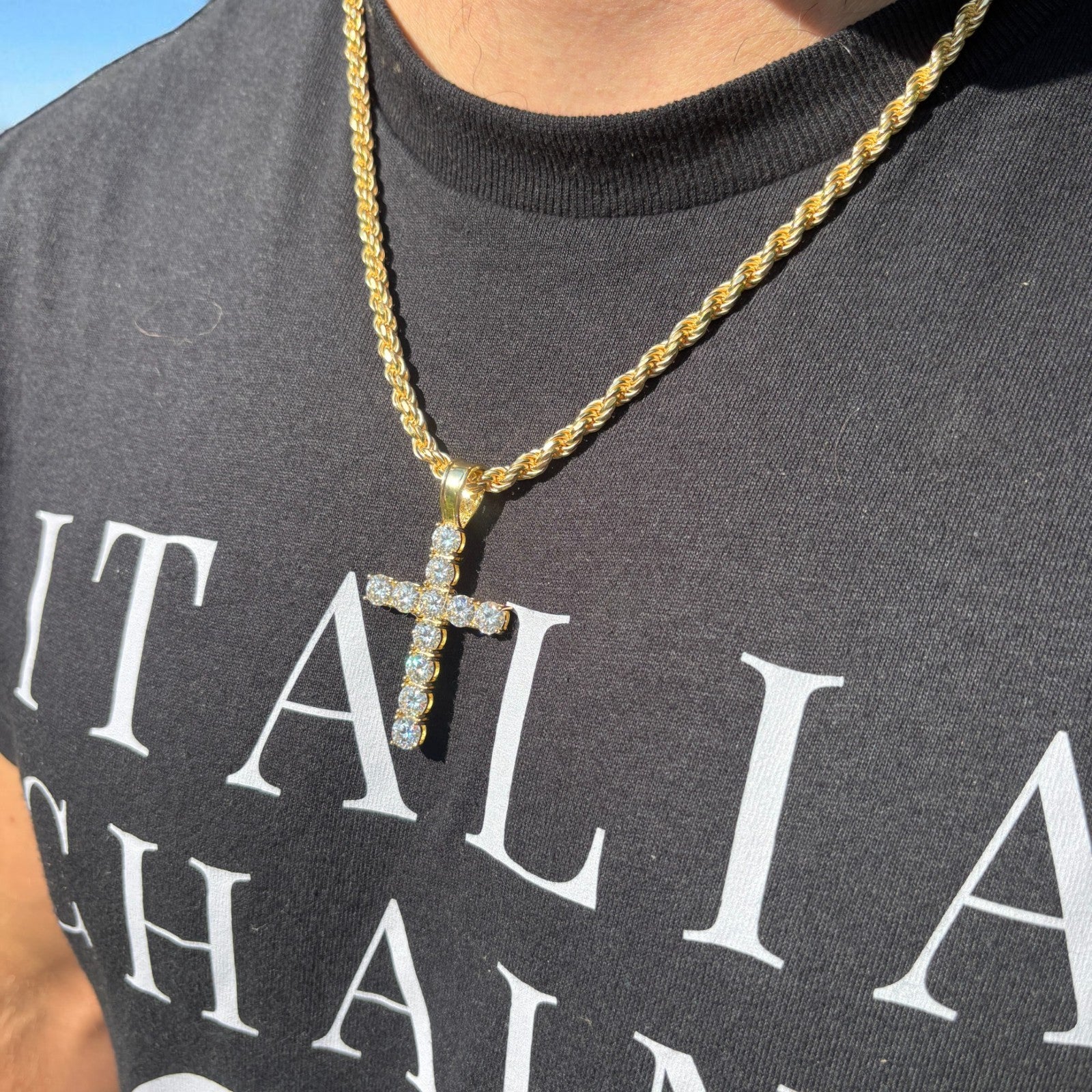 925 Sterling Silver Tennis Cross Pendant With Moissanite - X-Large