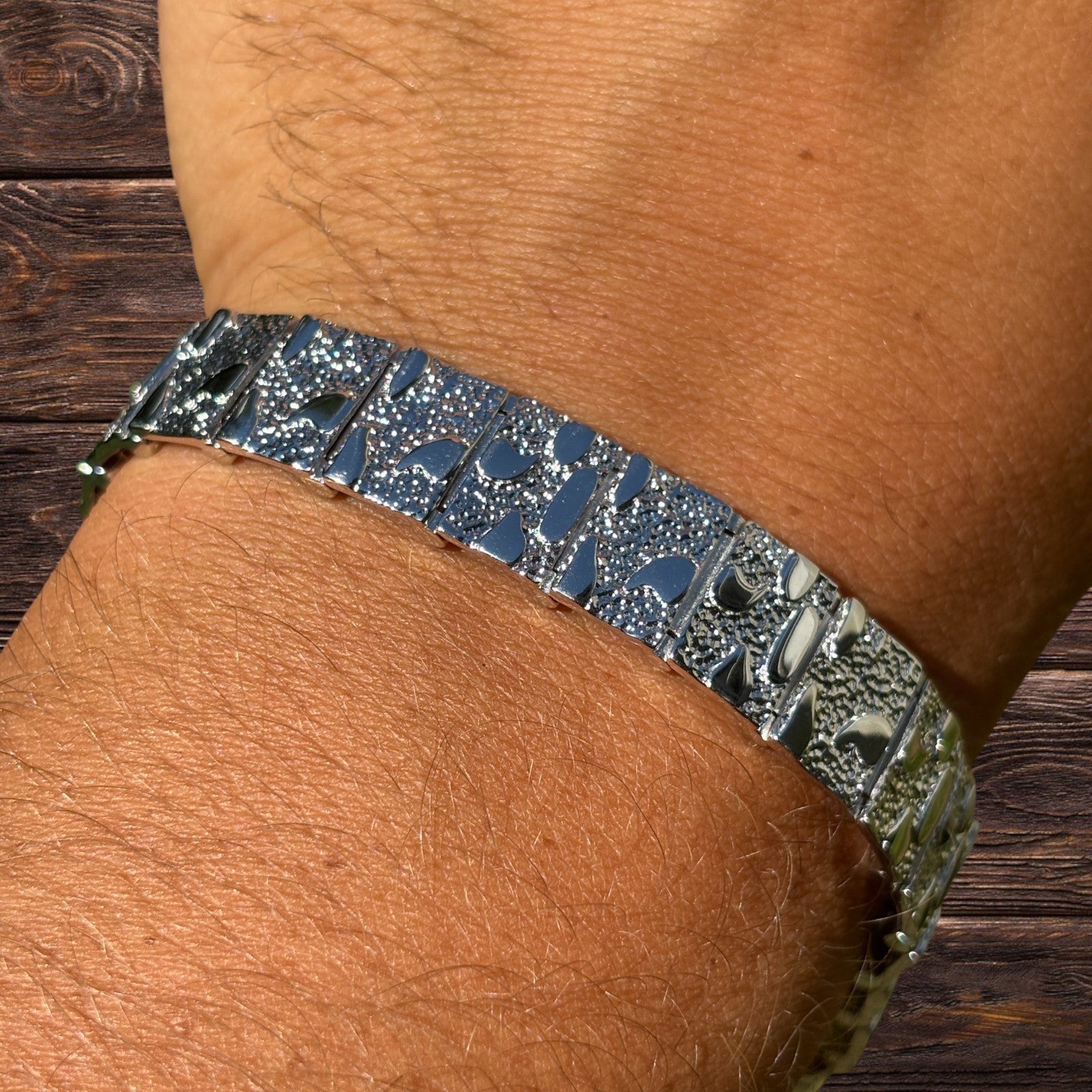 925 Sterling Silver 12mm Custom Nugget Link Bracelet