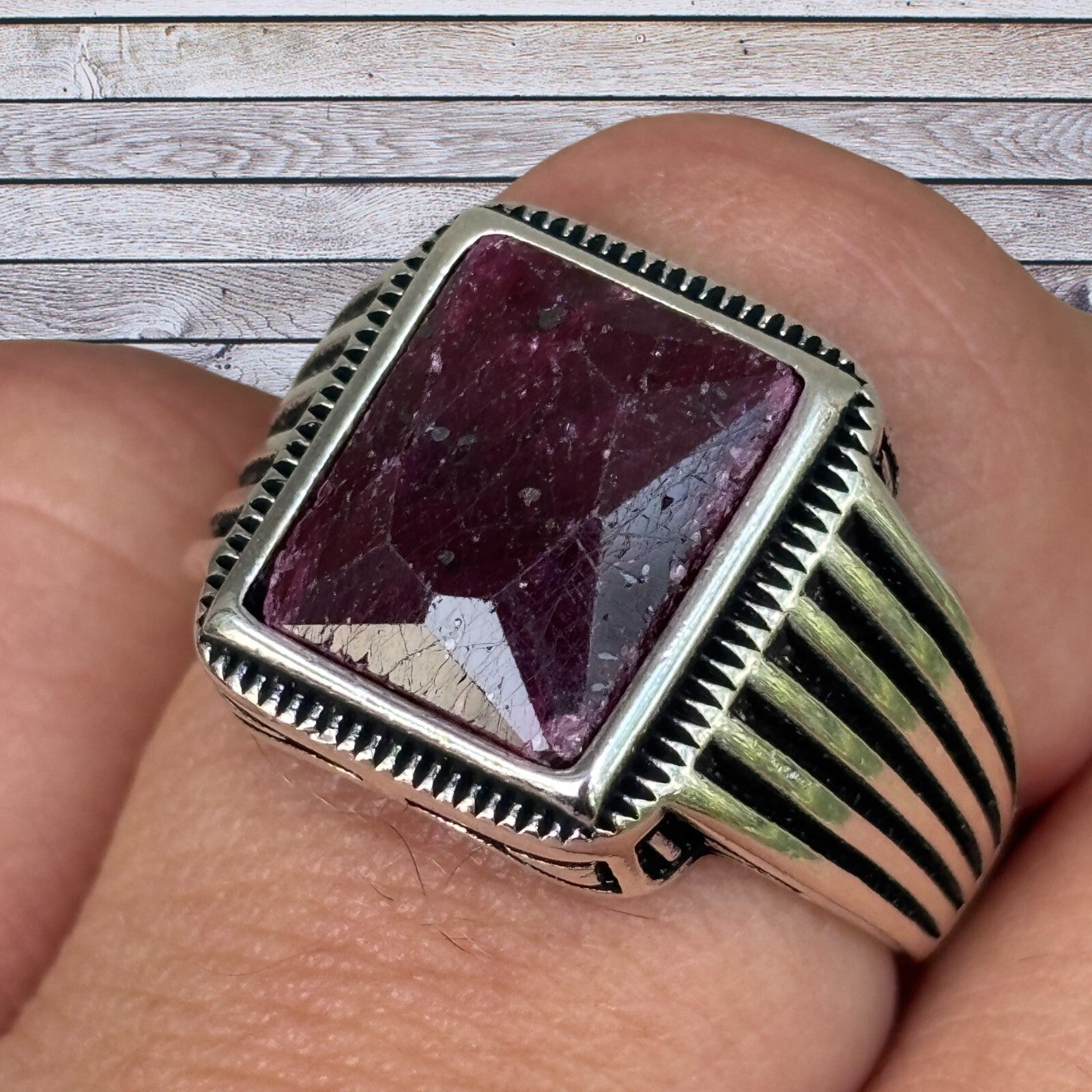 925 Sterling Silver Vintage Red Ruby Ring