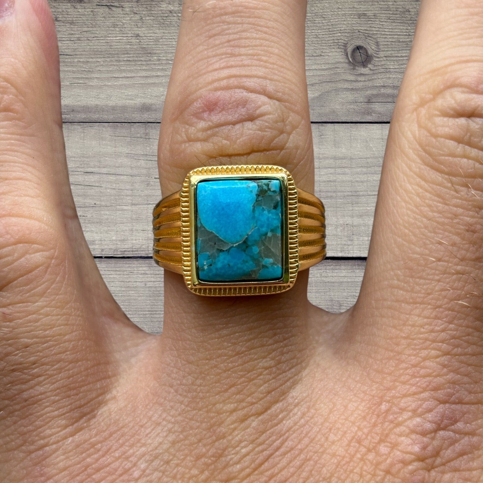 925 Sterling Silver Square Blue Turquoise Ring