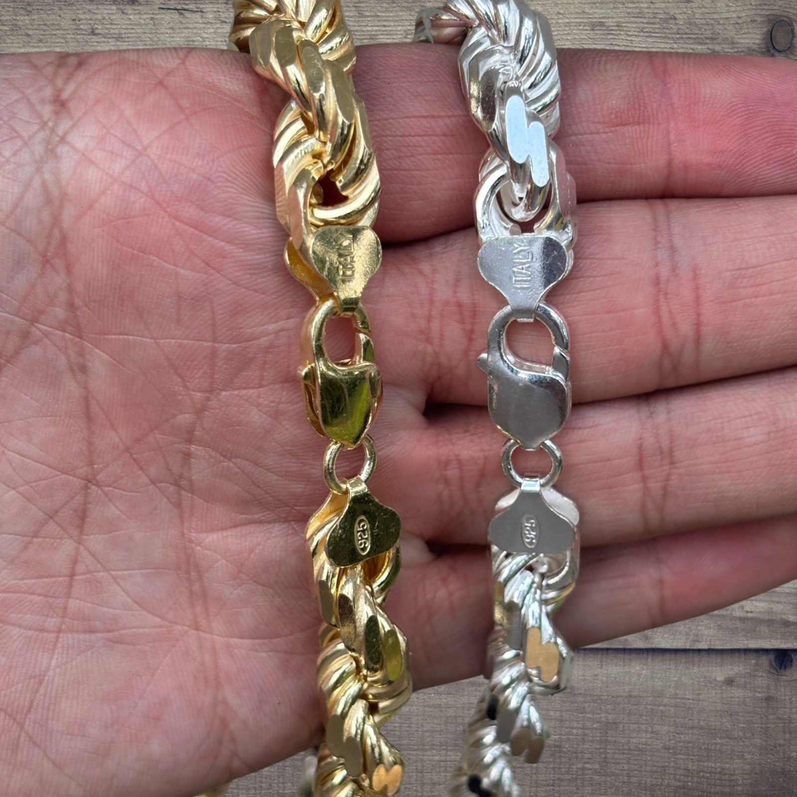 925 Sterling Silver 11mm Diamond Cut Rope Chain Necklace