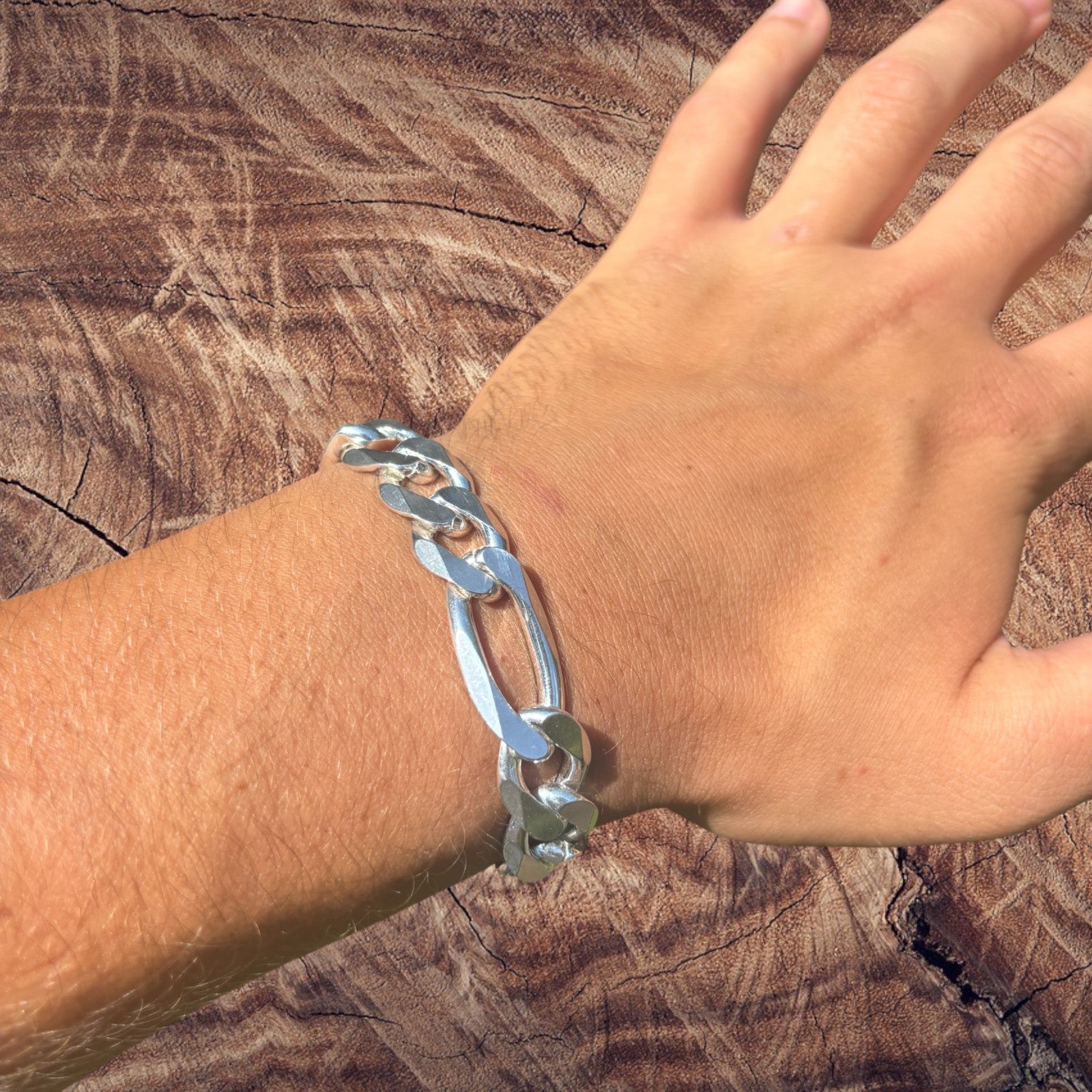 925 Sterling Silver 13mm Figaro Bracelet