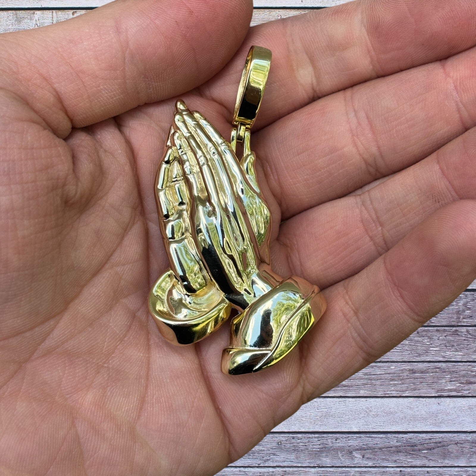 925 Sterling Silver Praying Hands Pendant - Large