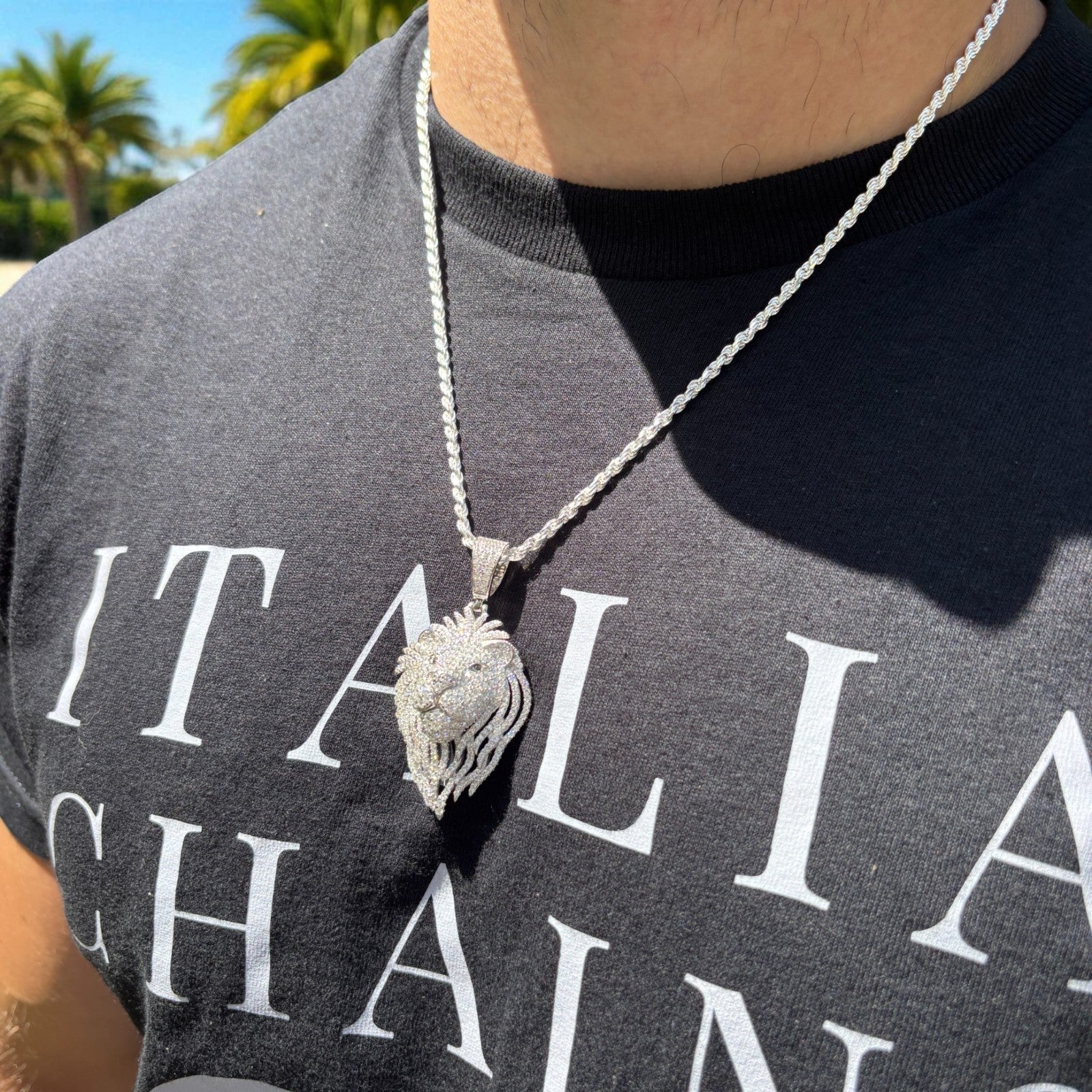 925 Sterling Silver Lion Pendant With Moissanite