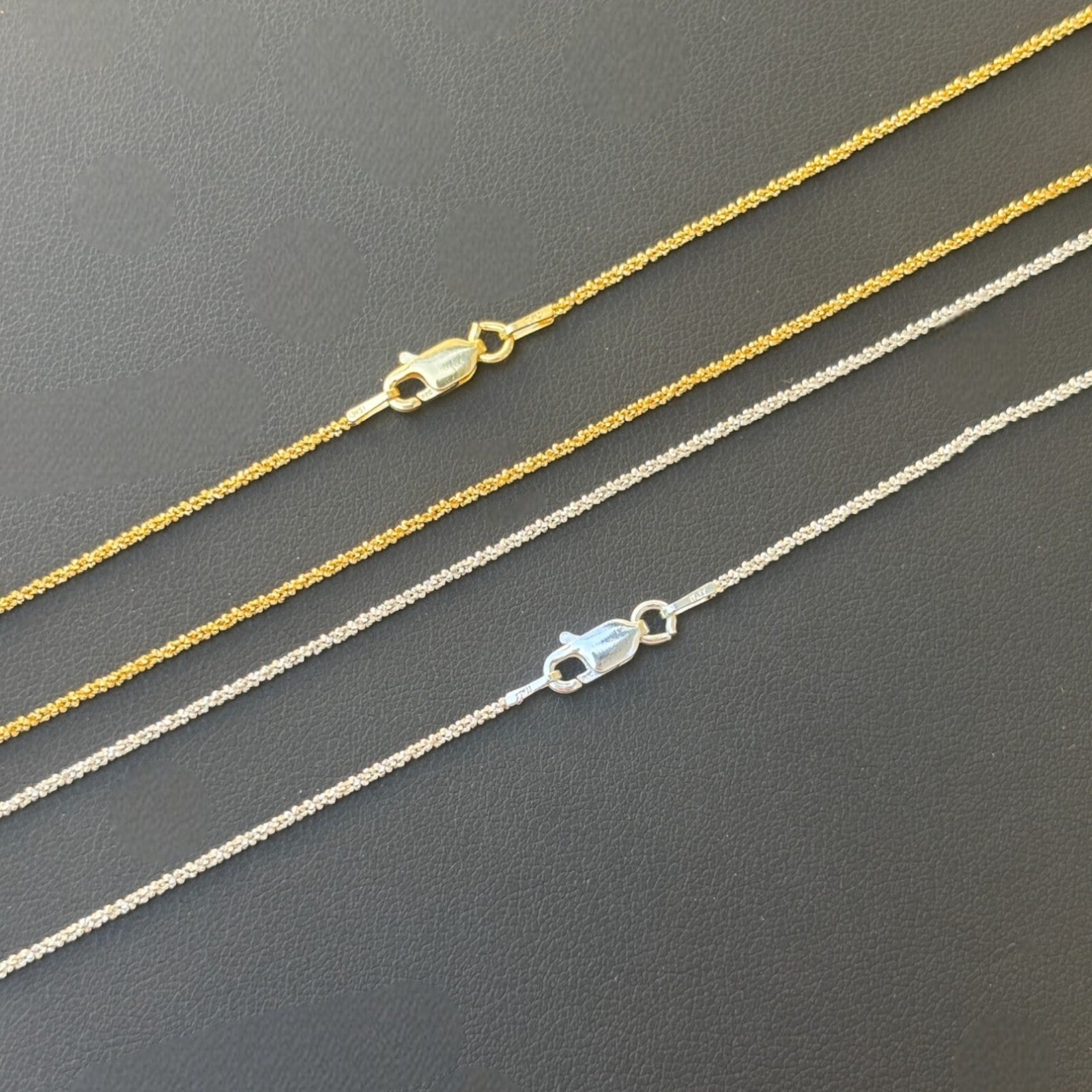 925 Sterling Silver 1mm Sparkle Rock Chain Necklace