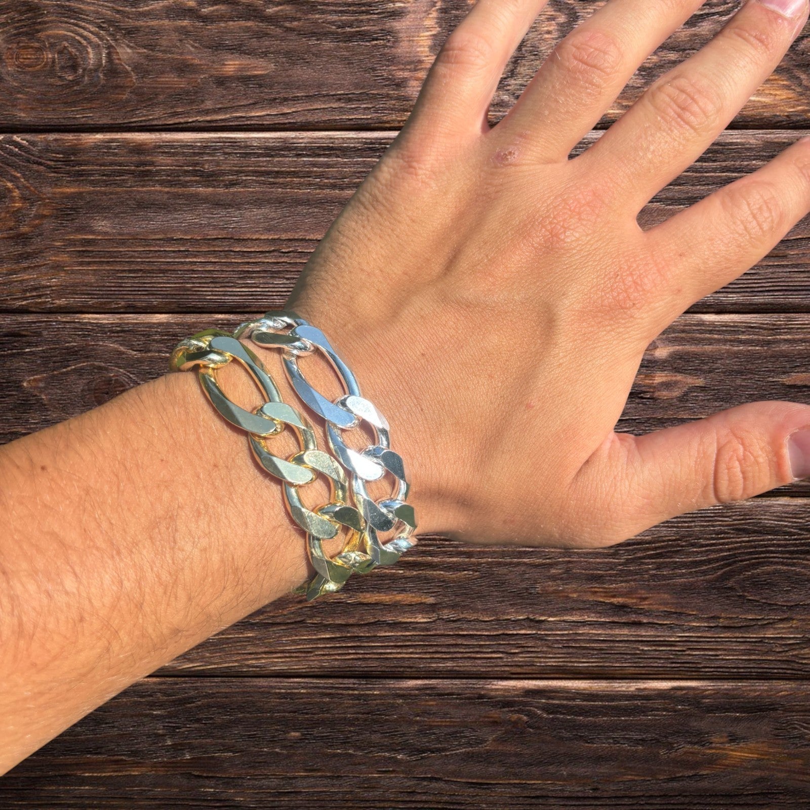 925 Sterling Silver 15mm Figaro Bracelet