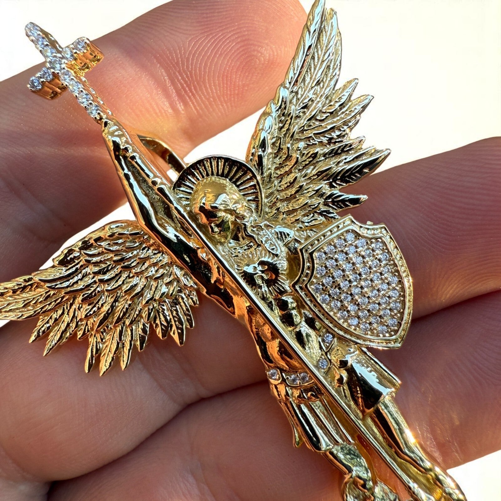 925 Sterling Silver St Michael Pendant With Moissanite - Large