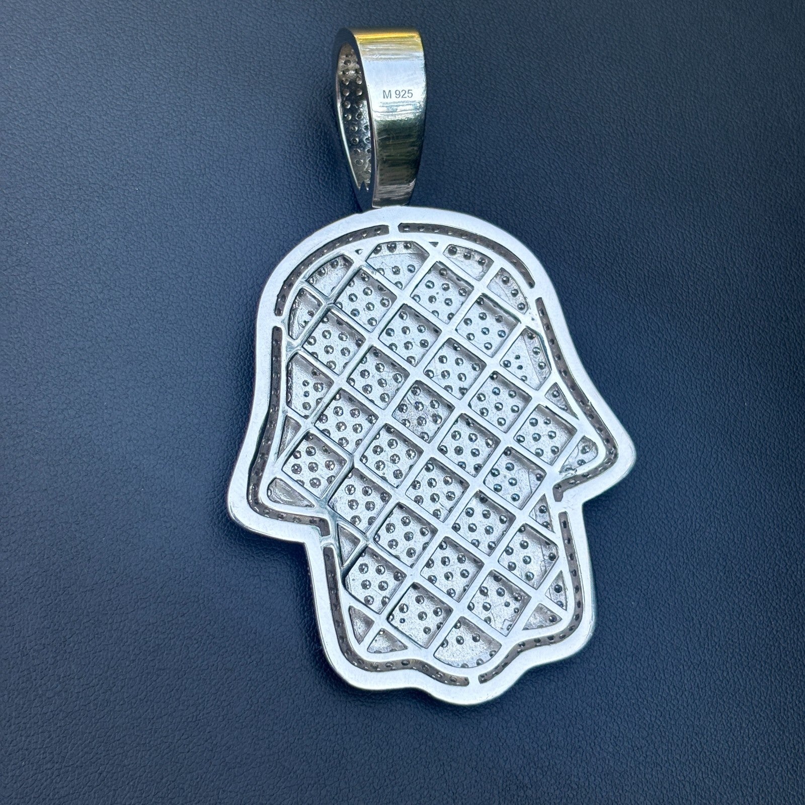 925 Sterling Silver Fully Iced Out Hamsa Pendant With Moissanite - Large