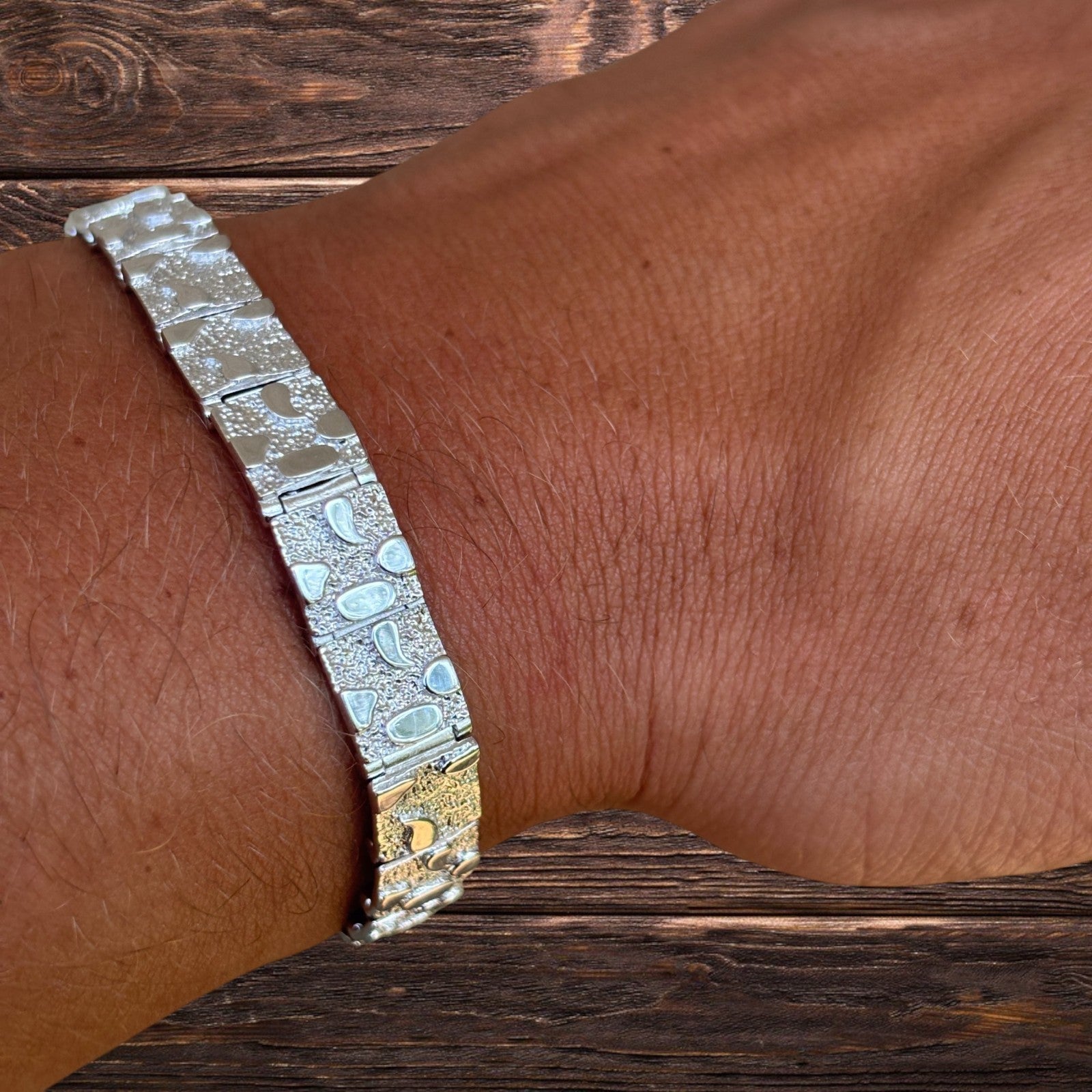 925 Sterling Silver 12mm Custom Nugget Link Bracelet