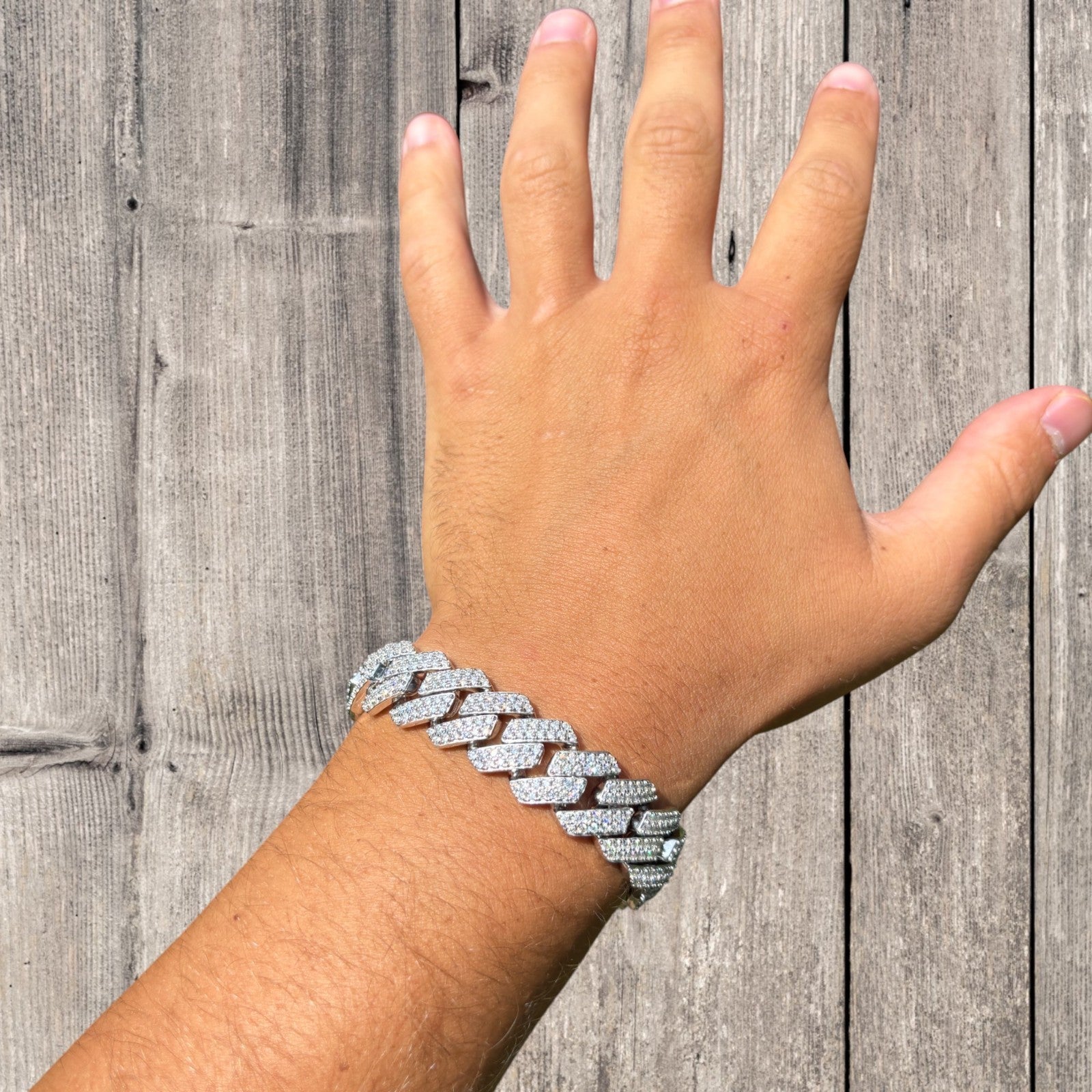 925 Sterling Silver 16mm Moissanite Cuban Prong Bracelet