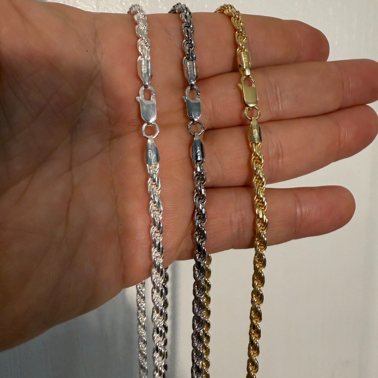 925 Sterling Silver 4mm Diamond Cut Rope Chain Necklace
