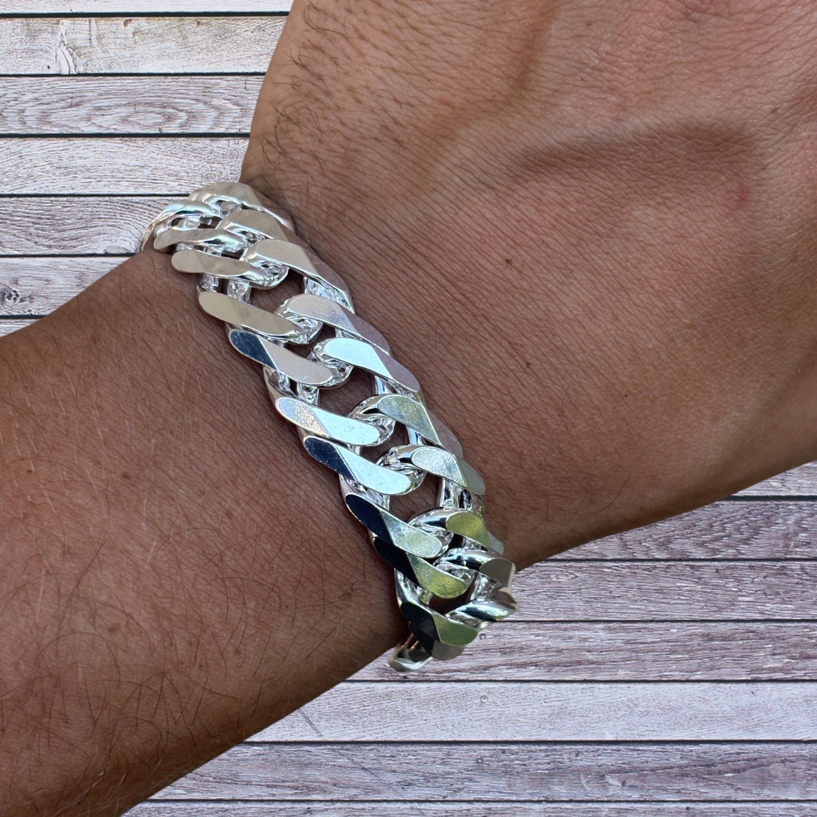 925 Sterling Silver 16mm Double Curb Bracelet