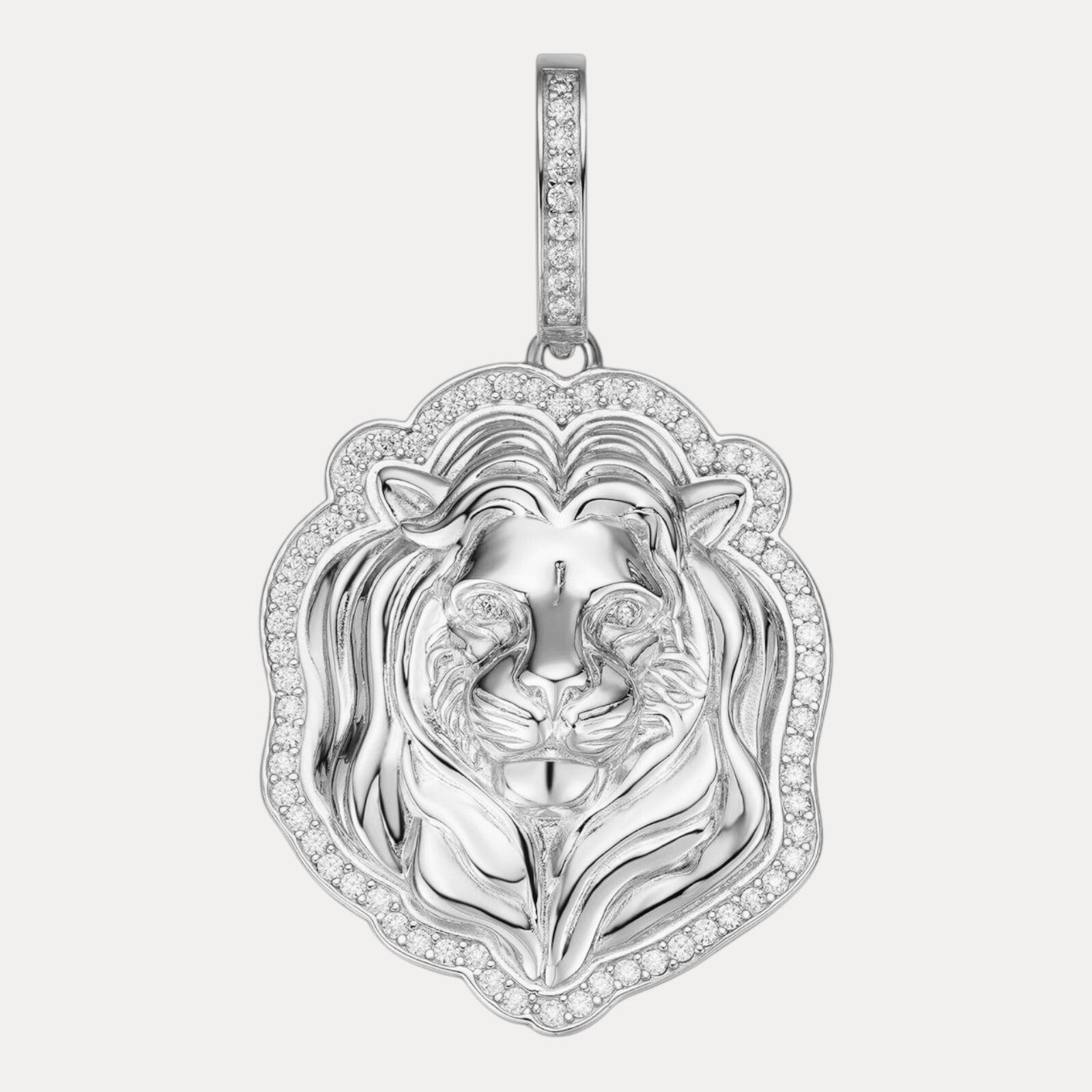 925 Sterling Silver Lion Head Pendant With Moissanite - Large