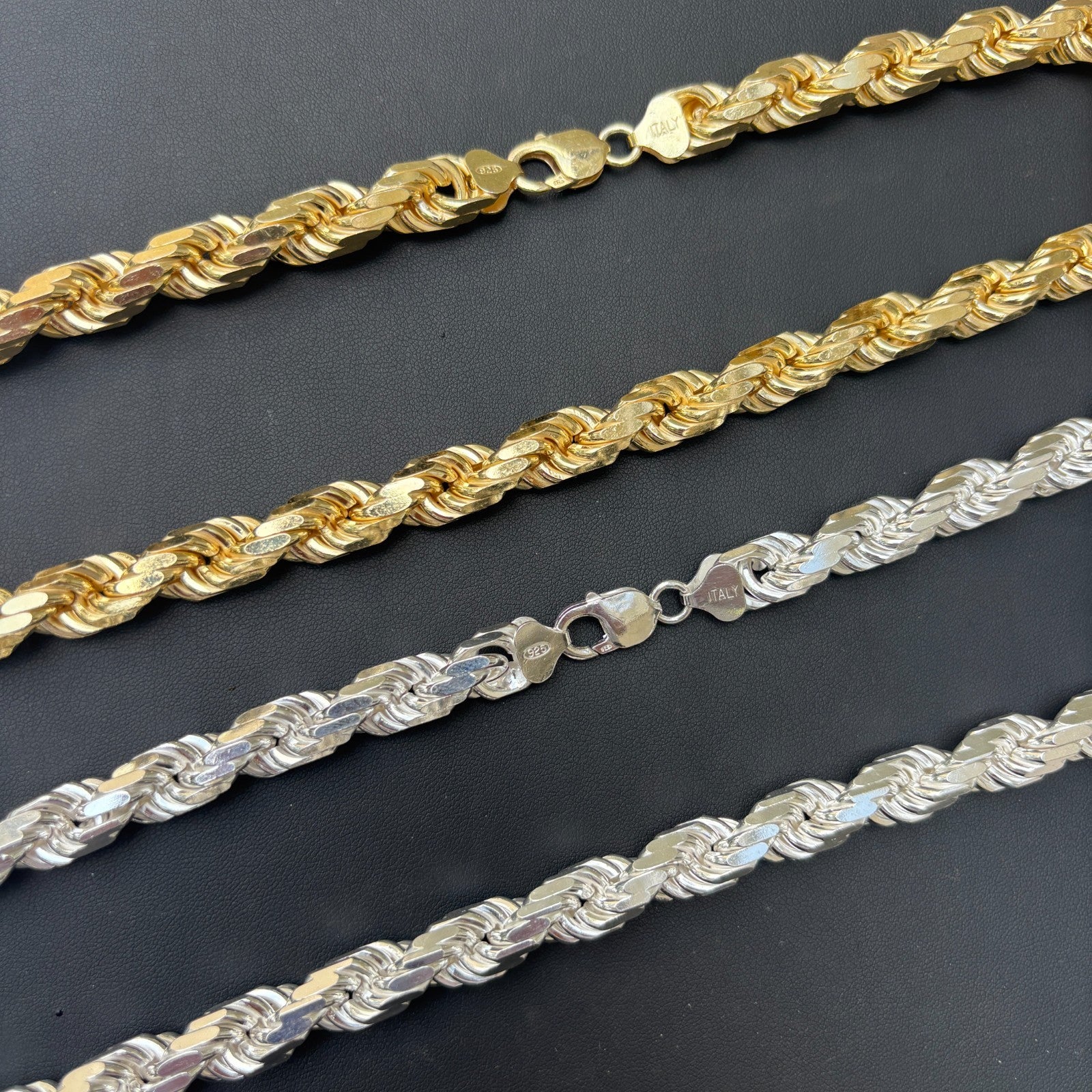 925 Sterling Silver 11mm Diamond Cut Rope Chain Necklace