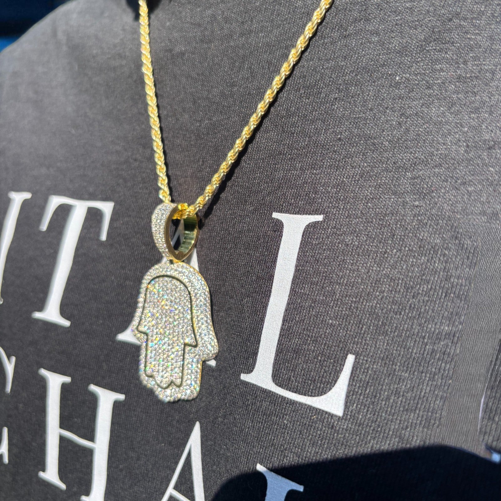 925 Sterling Silver Fully Iced Out Hamsa Pendant With Moissanite - Medium