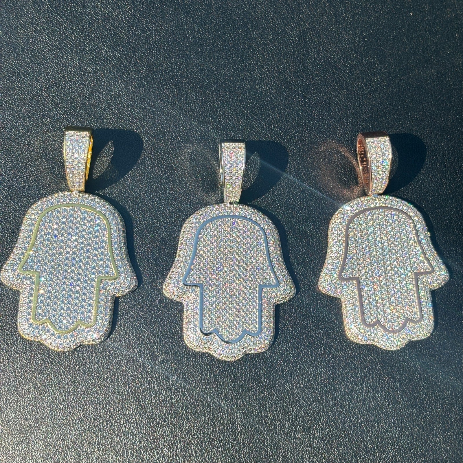 925 Sterling Silver Fully Iced Out Hamsa Pendant With Moissanite - Medium