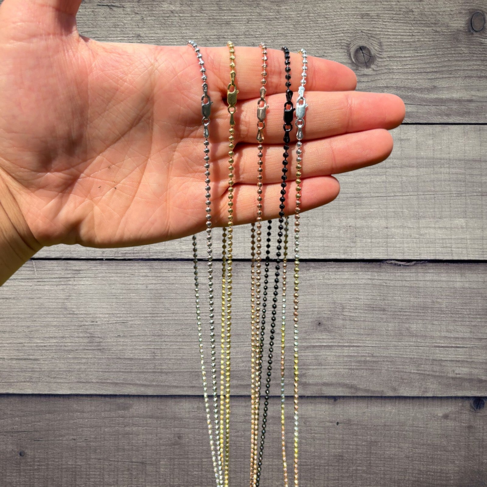 925 Sterling Silver 2.5mm Bead Chain Necklace