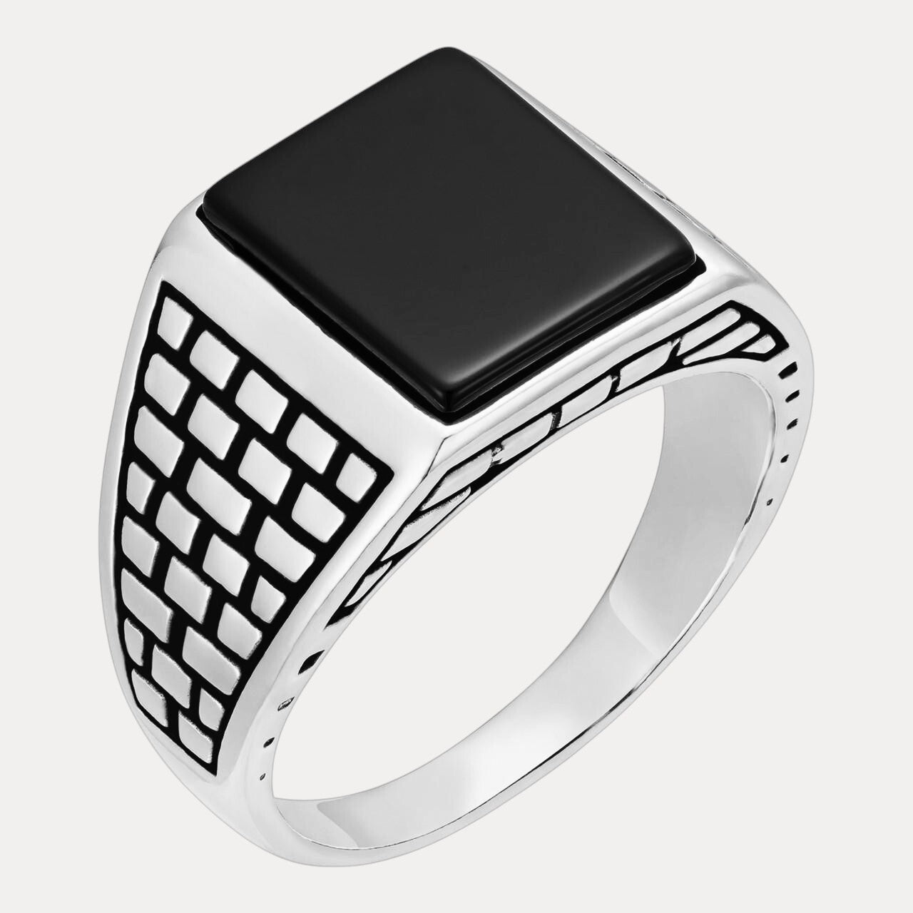 925 Sterling Silver Rectangular Black Onyx Ring