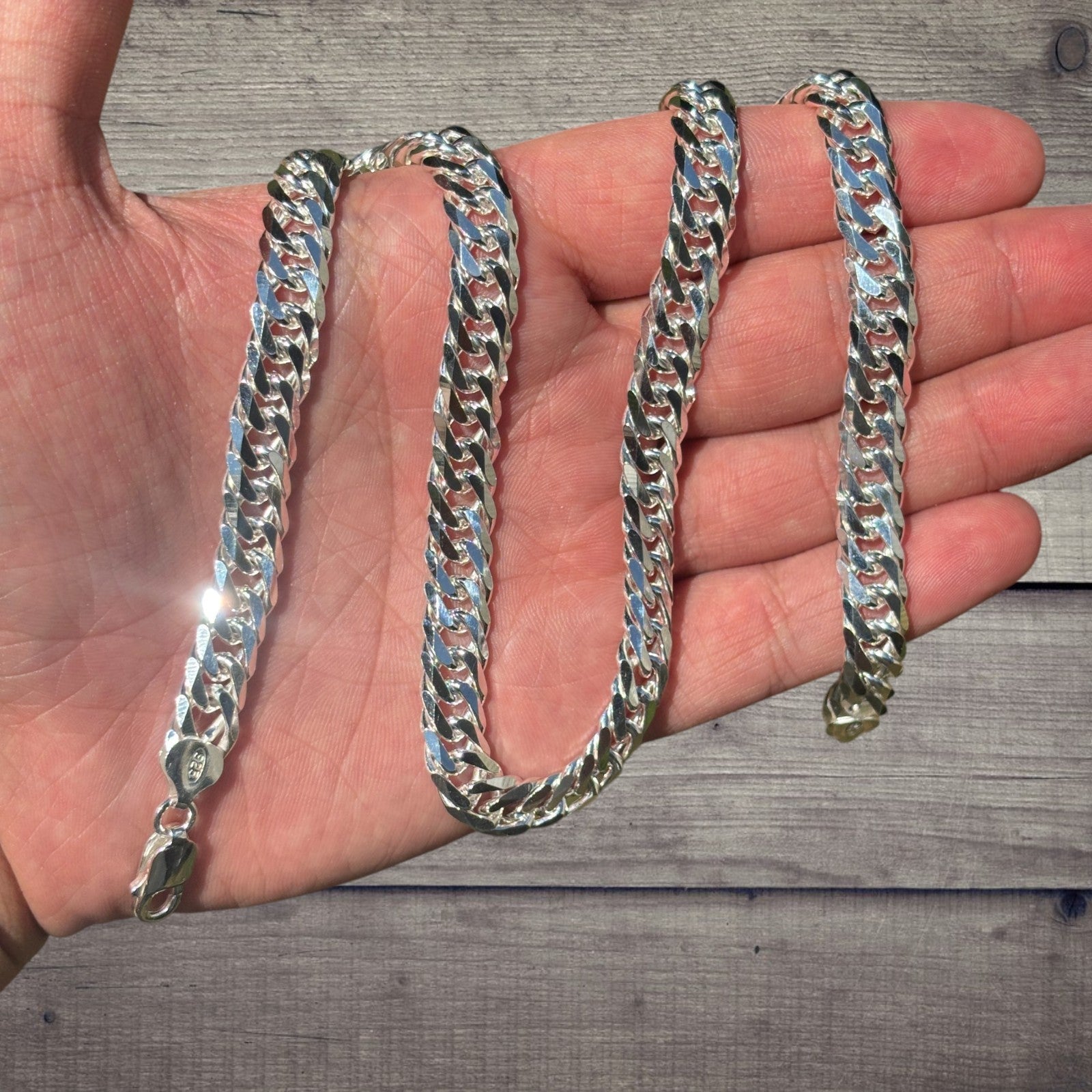925 Sterling Silver 10mm Double Curb Chain Necklace