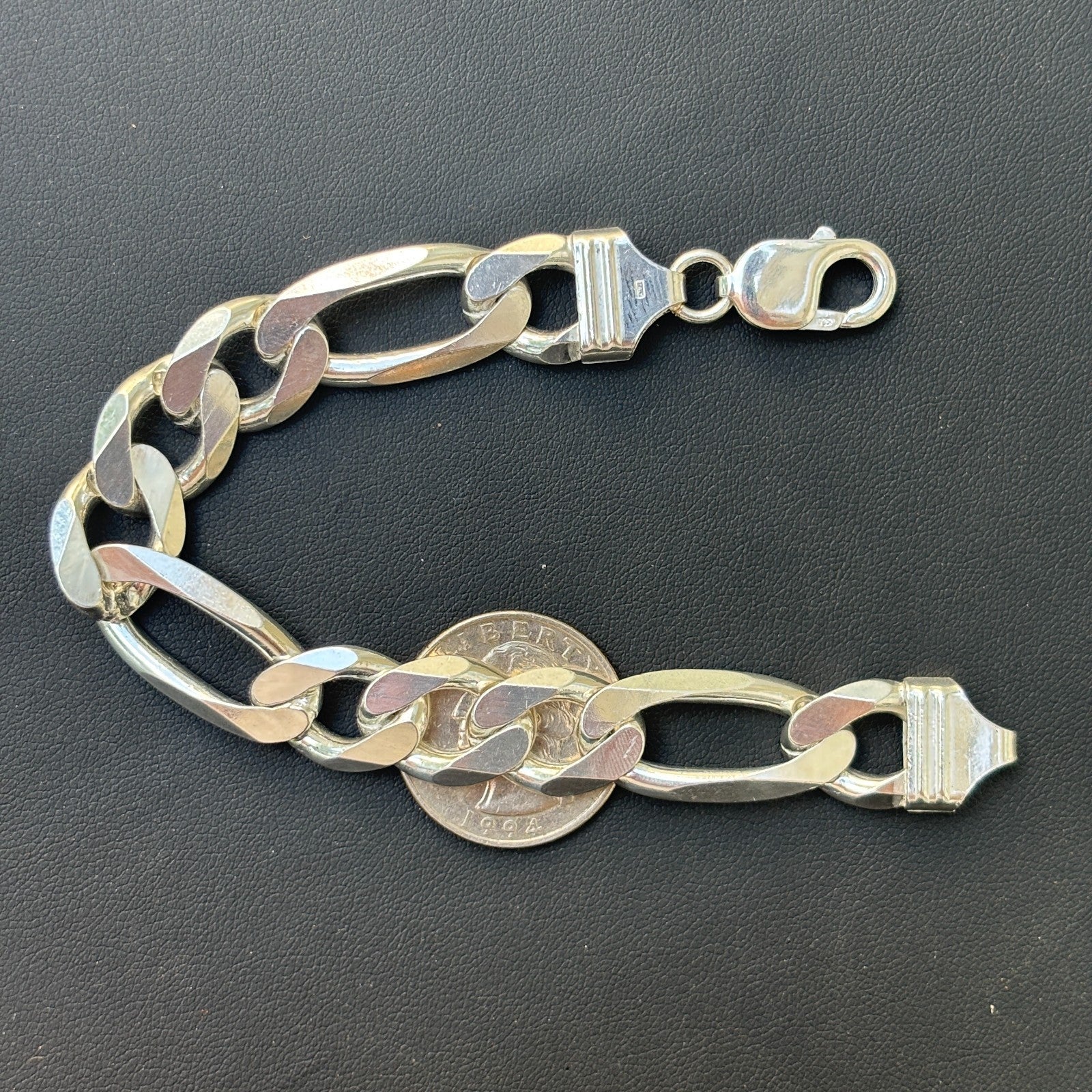 925 Sterling Silver 13mm Figaro Bracelet