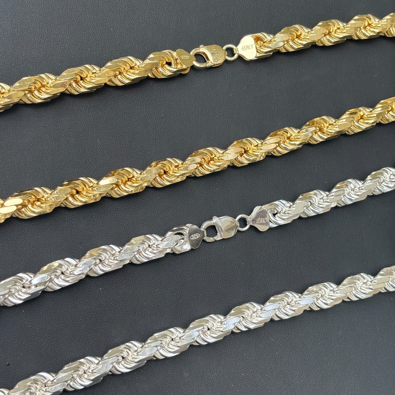 925 Sterling Silver 11mm Diamond Cut Rope Chain Necklace