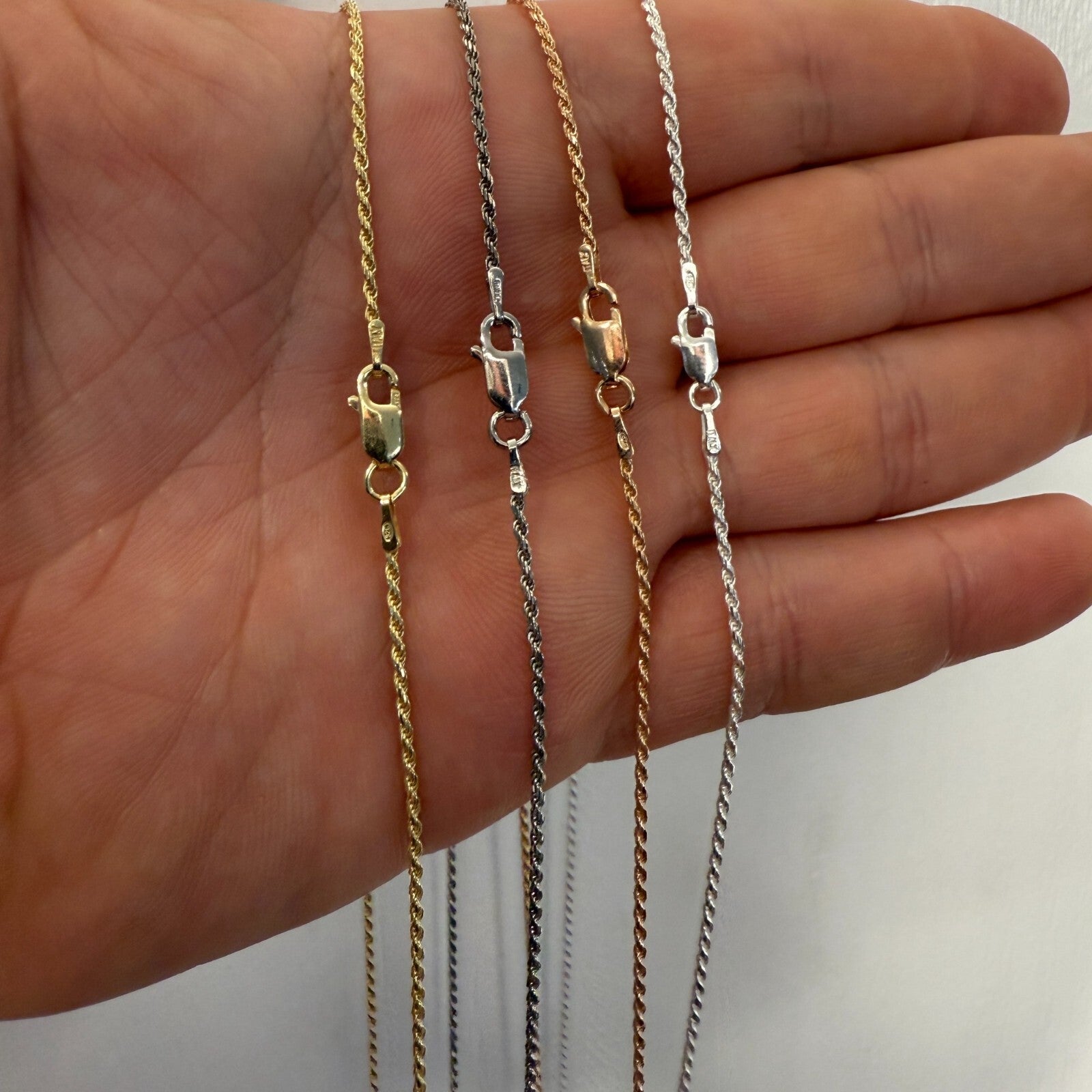 925 Sterling Silver 1.5mm Diamond Cut Rope Chain Necklace