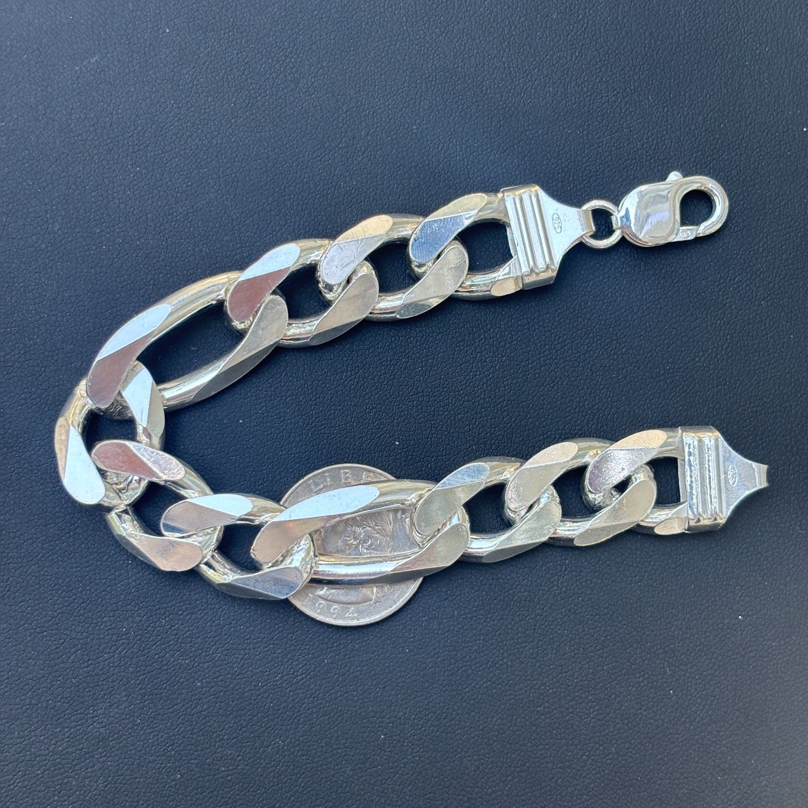 925 Sterling Silver 16mm Figaro Bracelet