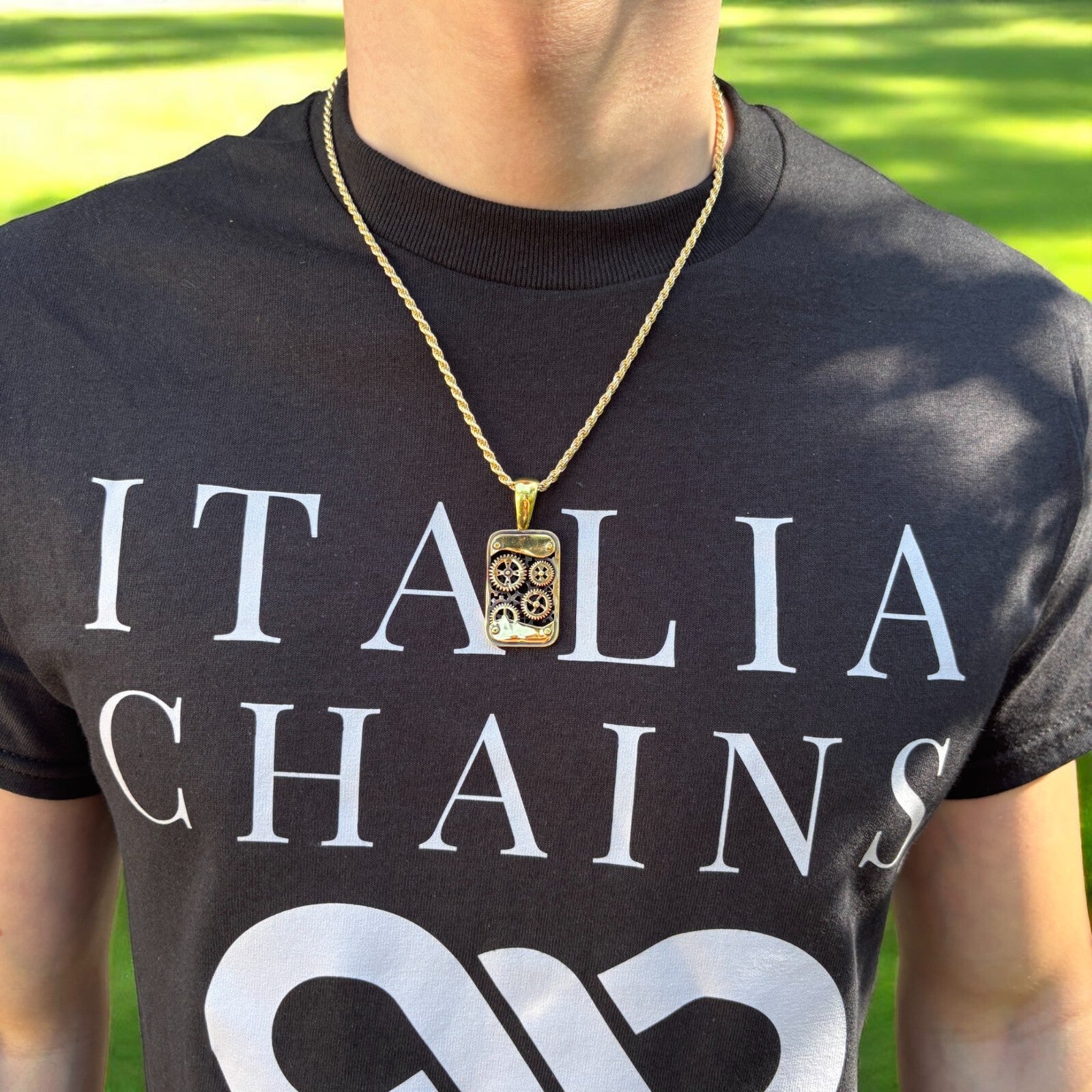 925 Sterling Silver Gears On A Dog Tag Pendant