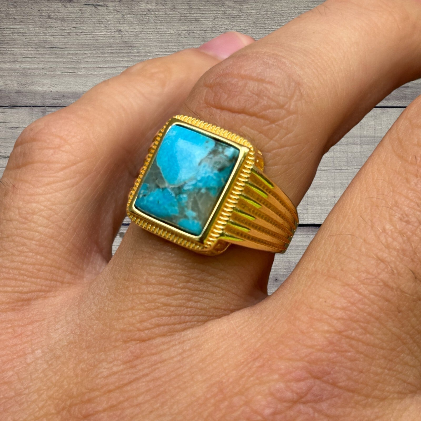 925 Sterling Silver Square Blue Turquoise Ring
