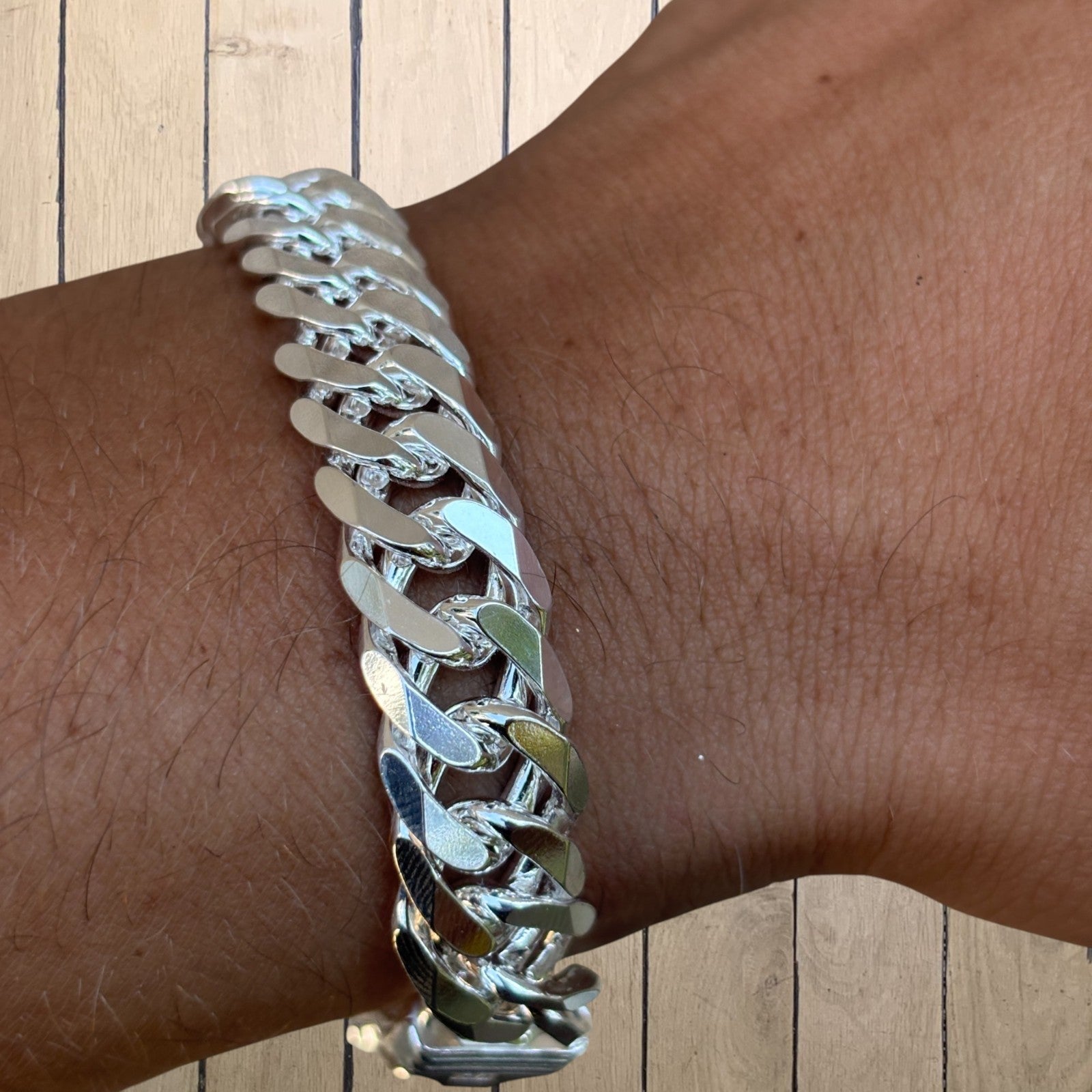 925 Sterling Silver 12mm Double Curb Bracelet