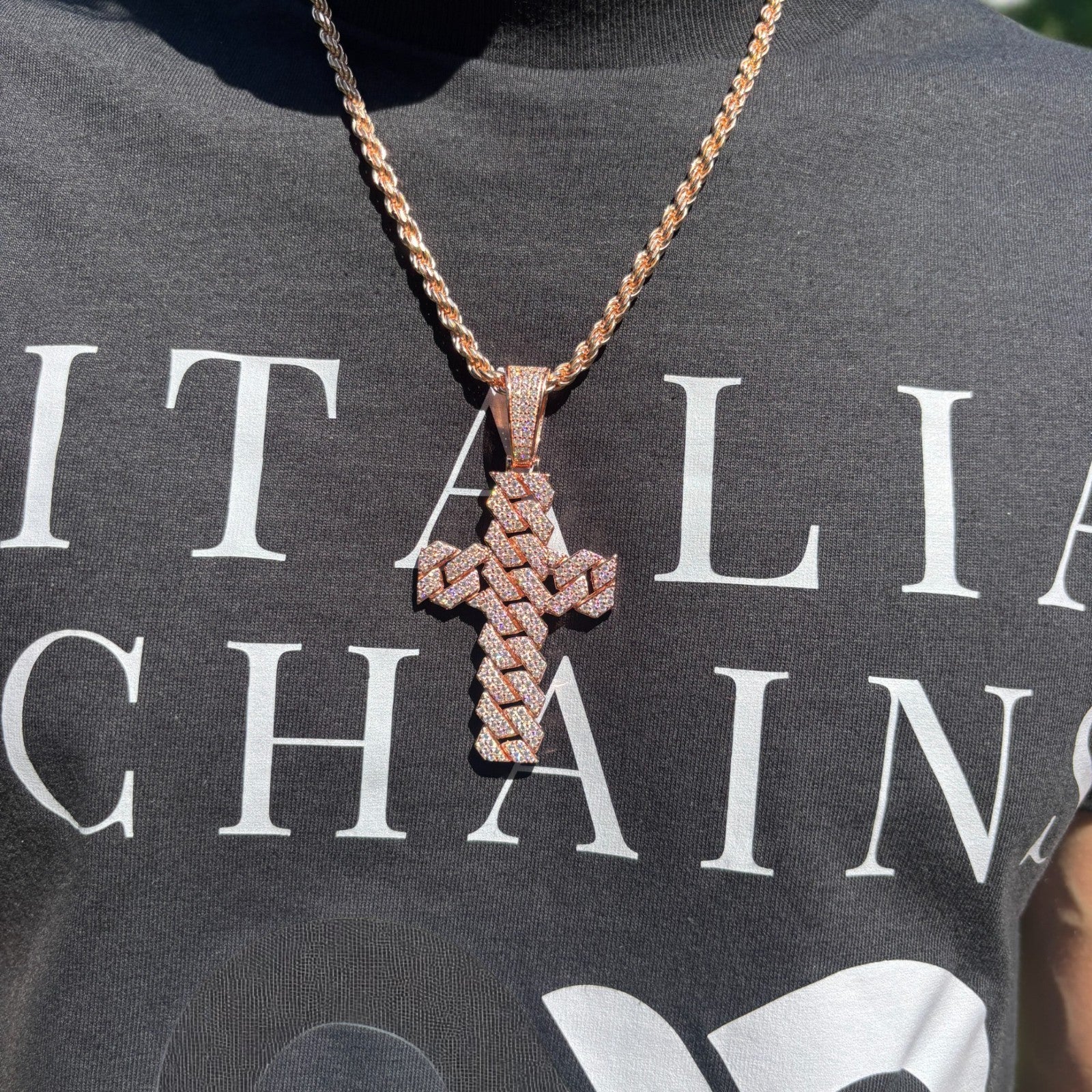 925 Sterling Silver Cuban Prong Cross With Moissanite - Large