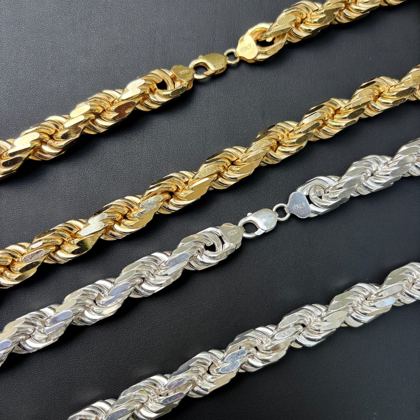 925 Sterling Silver 14mm Diamond Cut Rope Chain Necklace