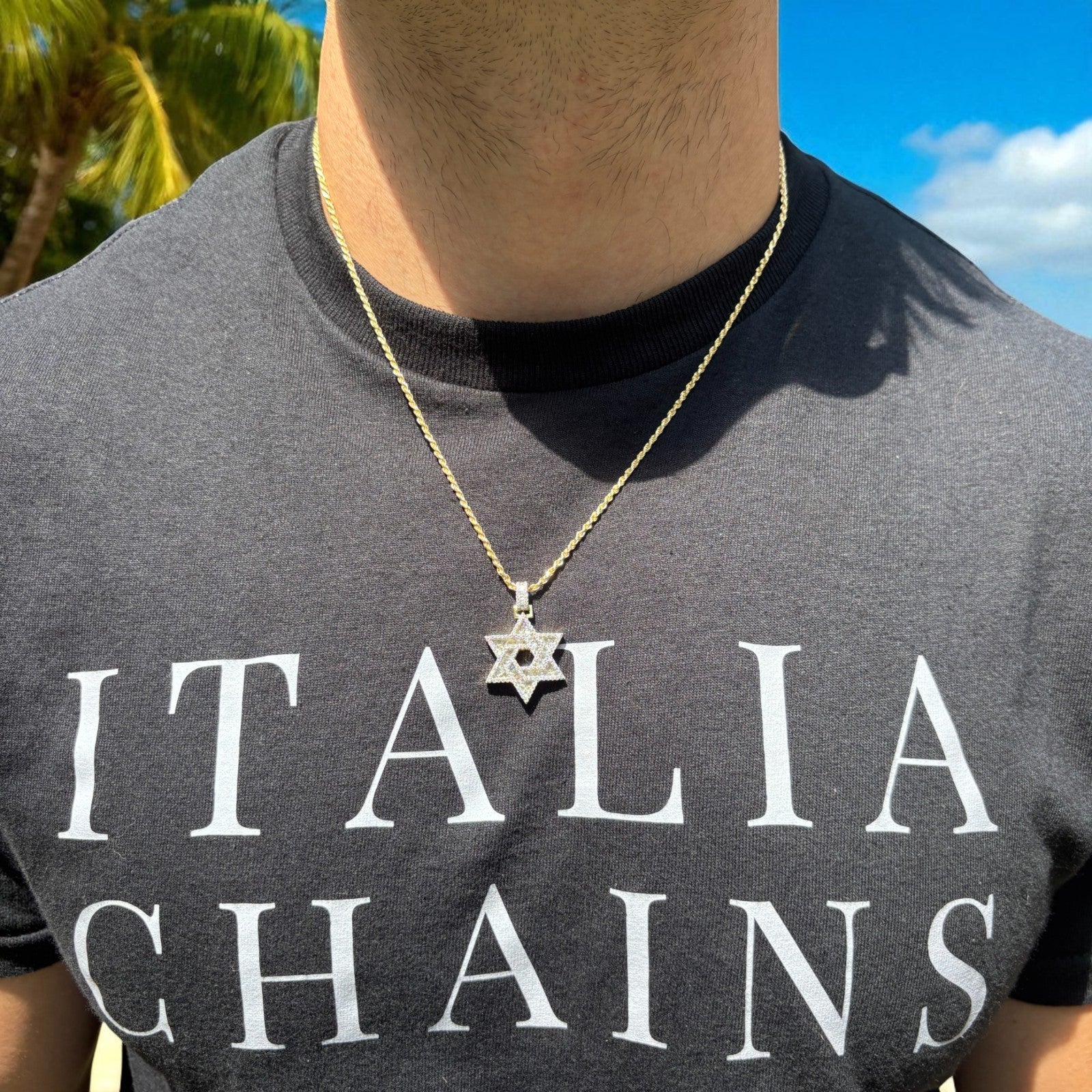 925 Sterling Silver Baguette Moissanite Star Of David Pendant - Small