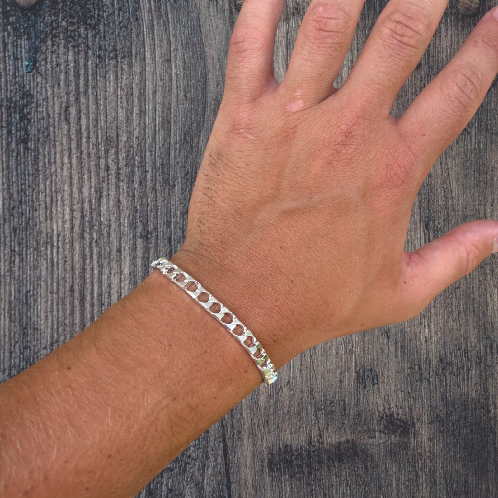 925 Sterling Silver 6mm Square Curb Bracelet
