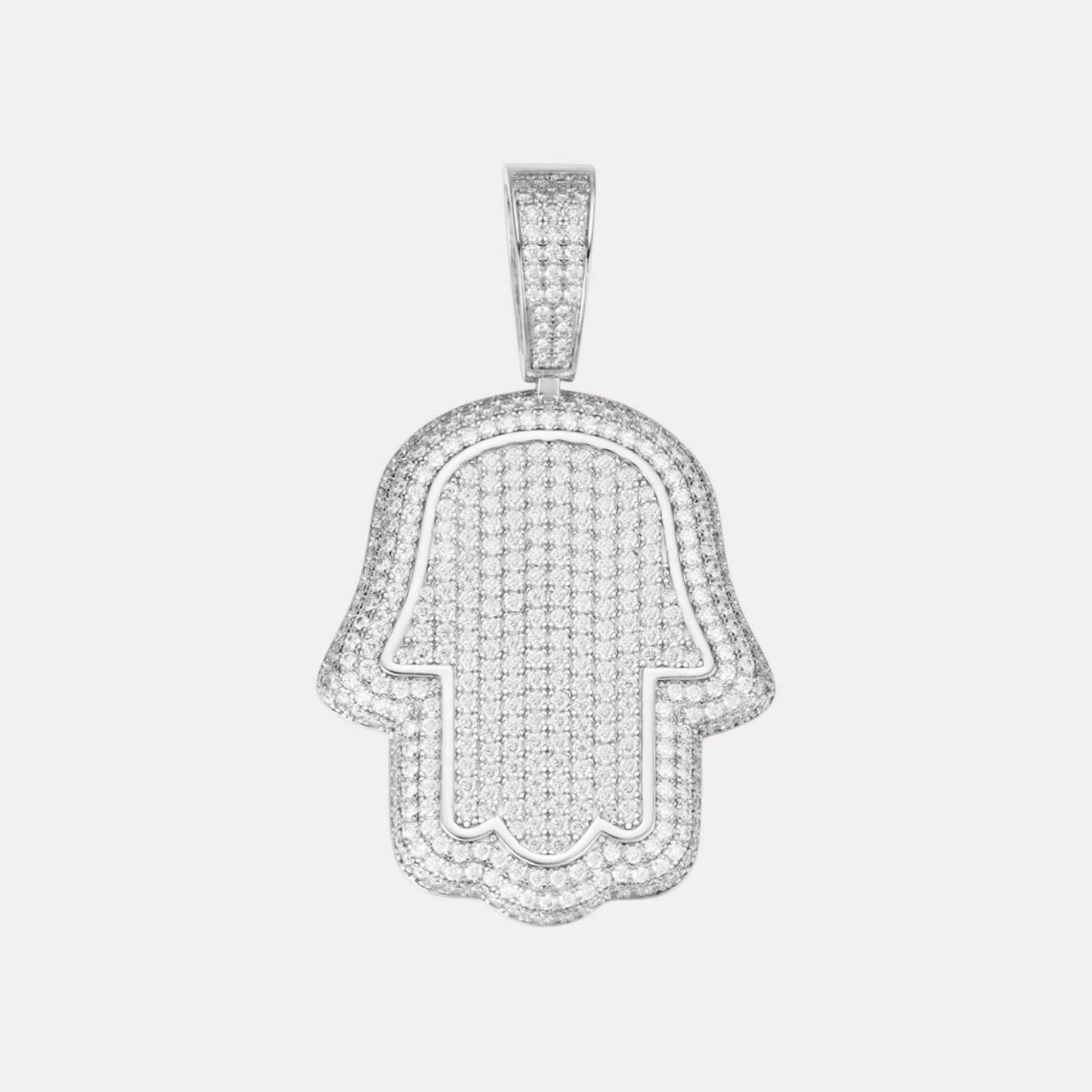 925 Sterling Silver Fully Iced Out Hamsa Pendant With Moissanite - Small