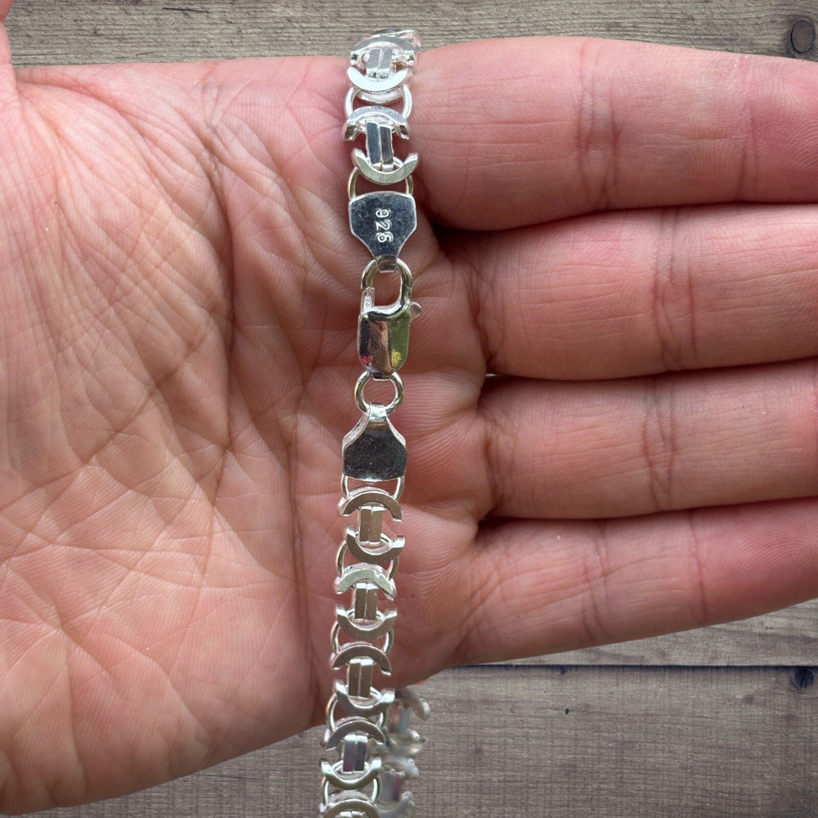 925 Sterling Silver 8mm Flat Byzantine Chain Necklace