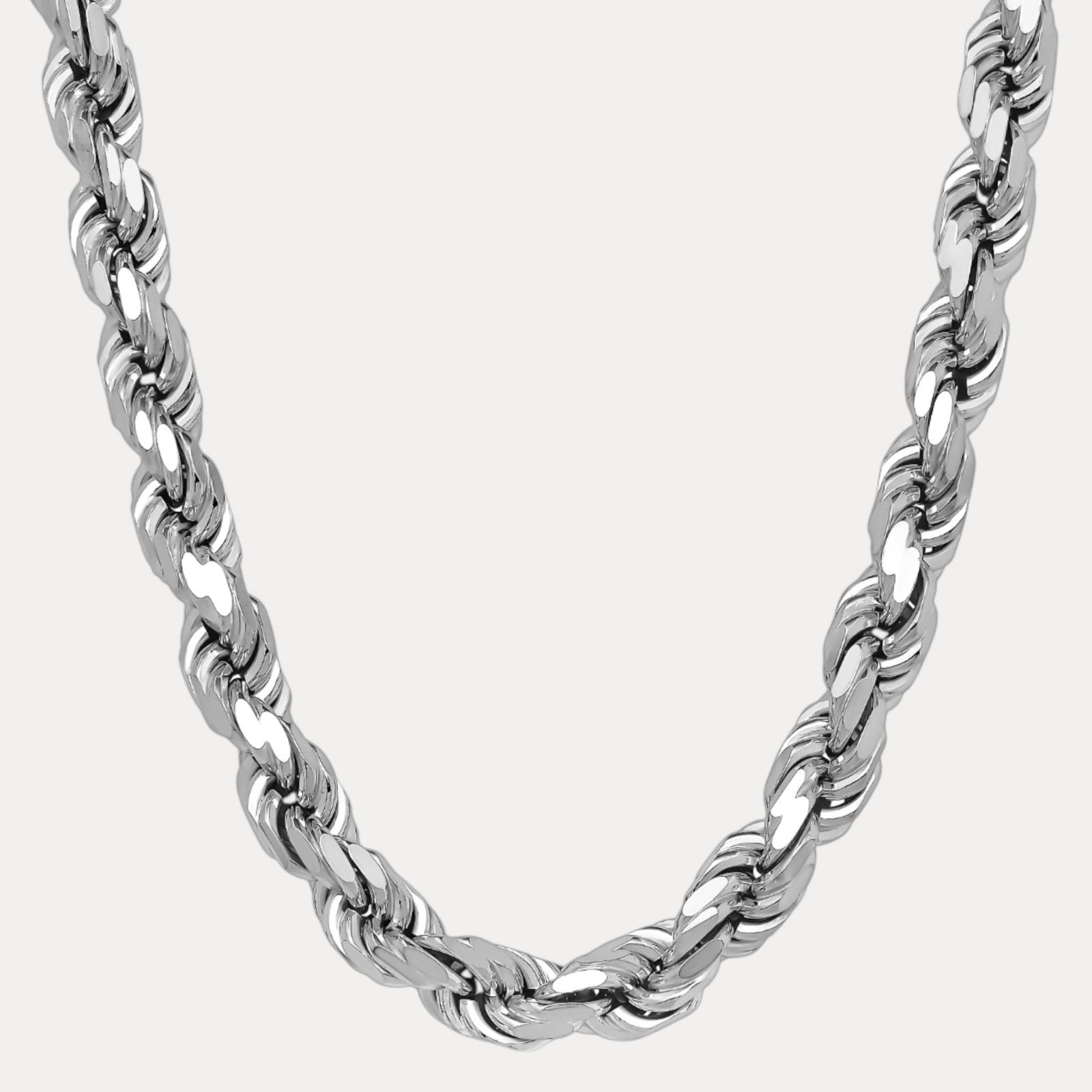 925 Sterling Silver 14mm Diamond Cut Rope Chain Necklace