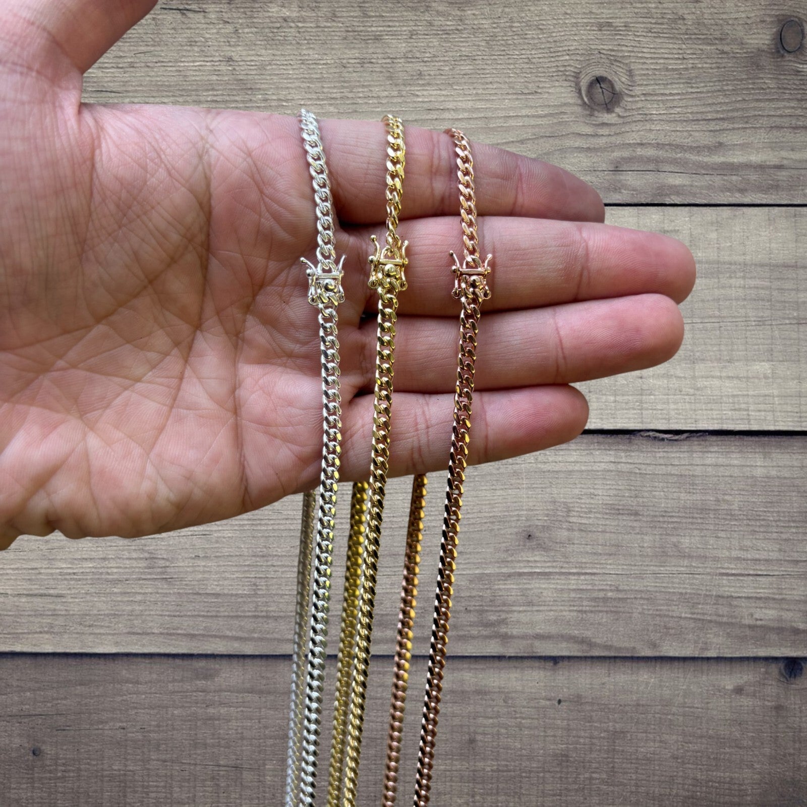 925 Sterling Silver 4mm Miami Cuban W. Box Clasp Chain Necklace