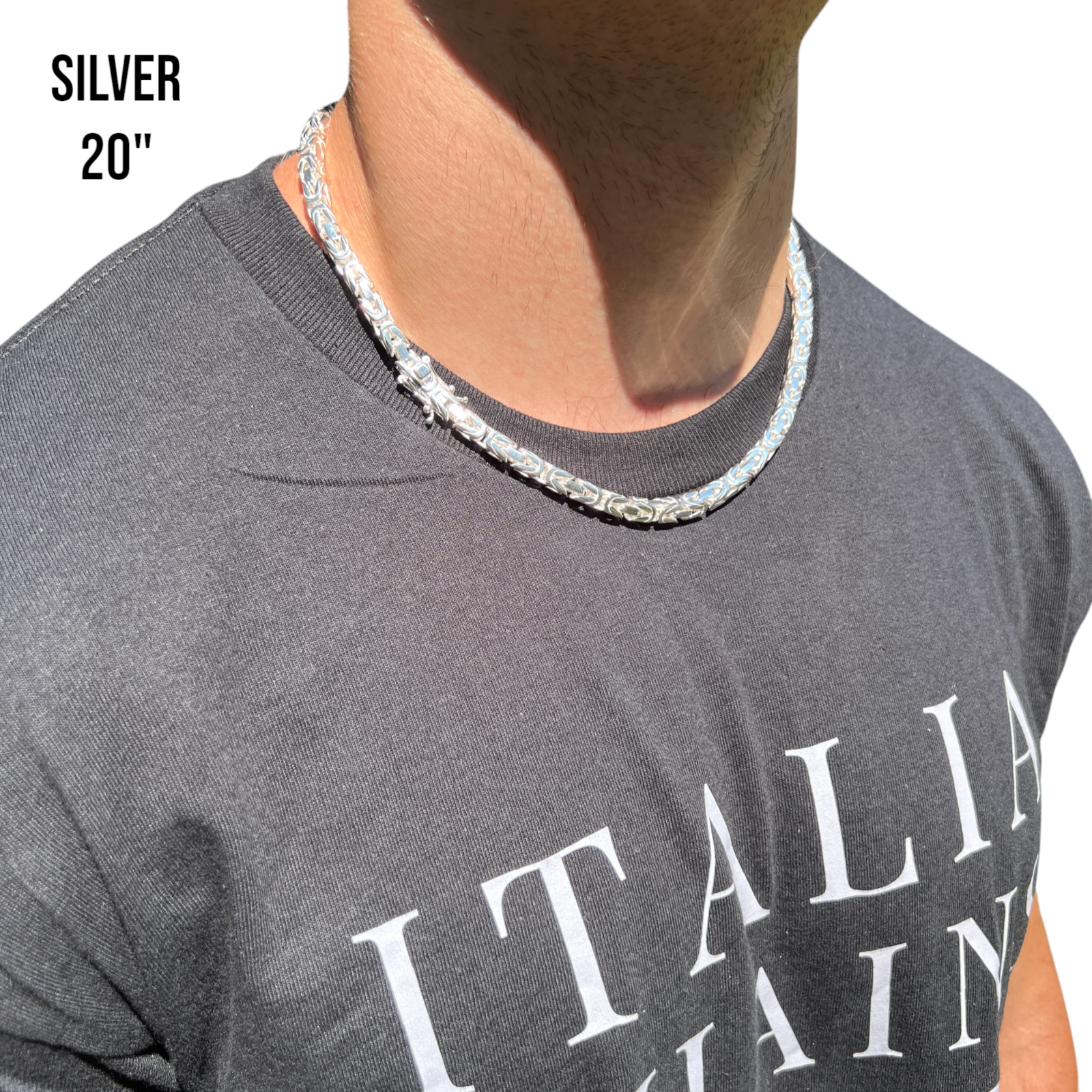 925 Sterling Silver 6mm Byzantine W. Box Clasp Chain Necklace