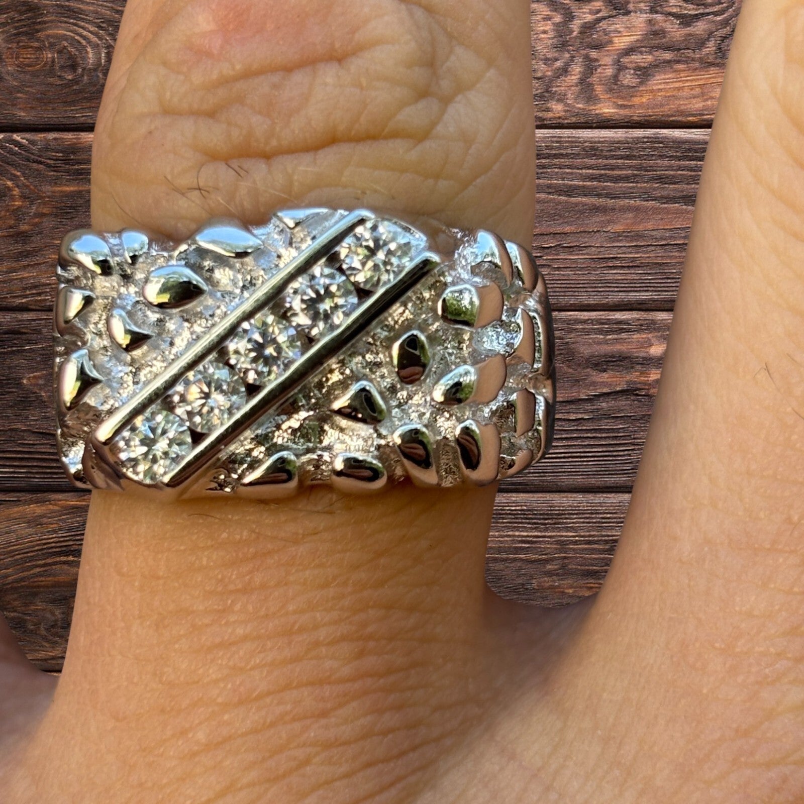 925 Sterling Silver Nugget Ring Iced With Moissanite