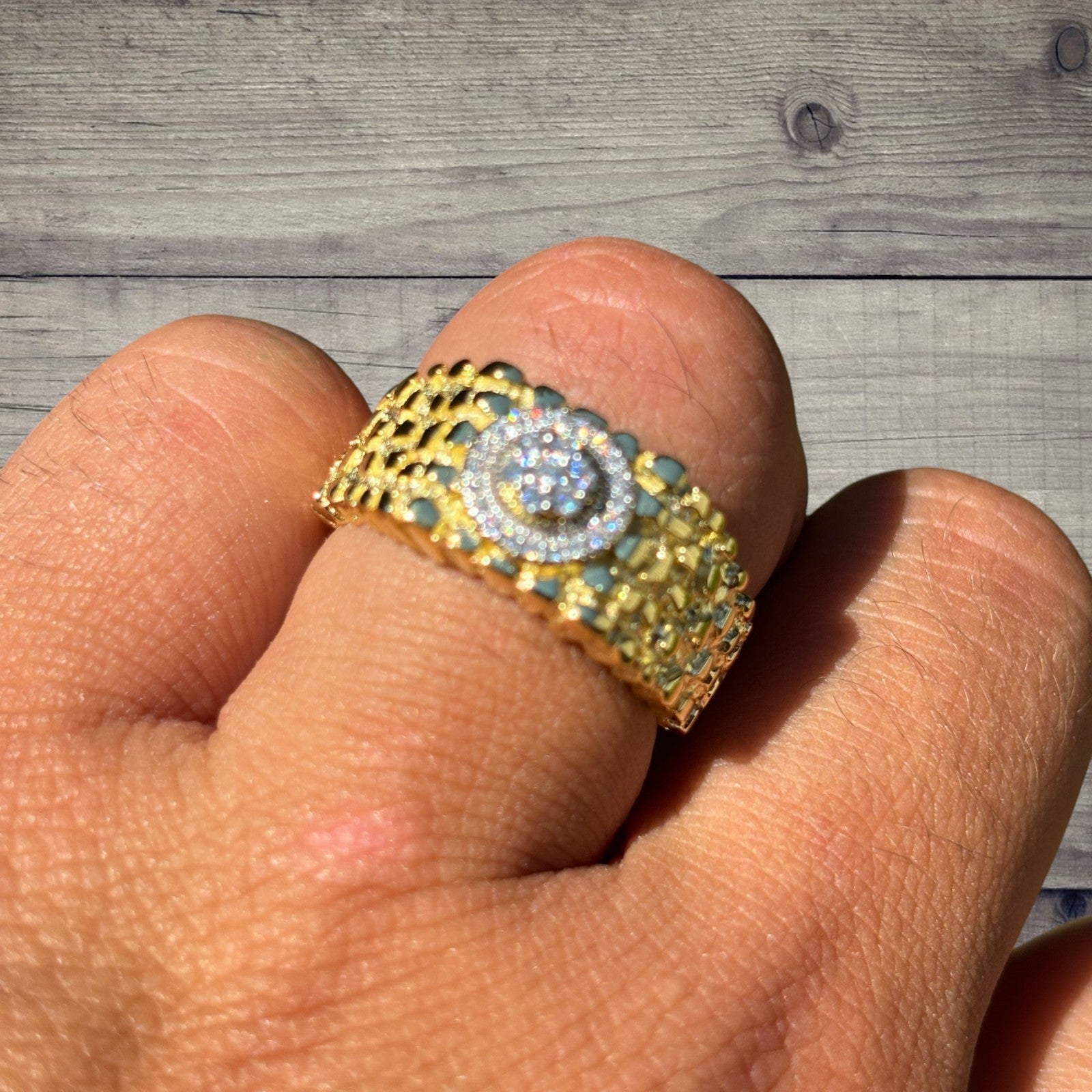 925 Sterling Silver Nugget Crown Ring With Moissanite