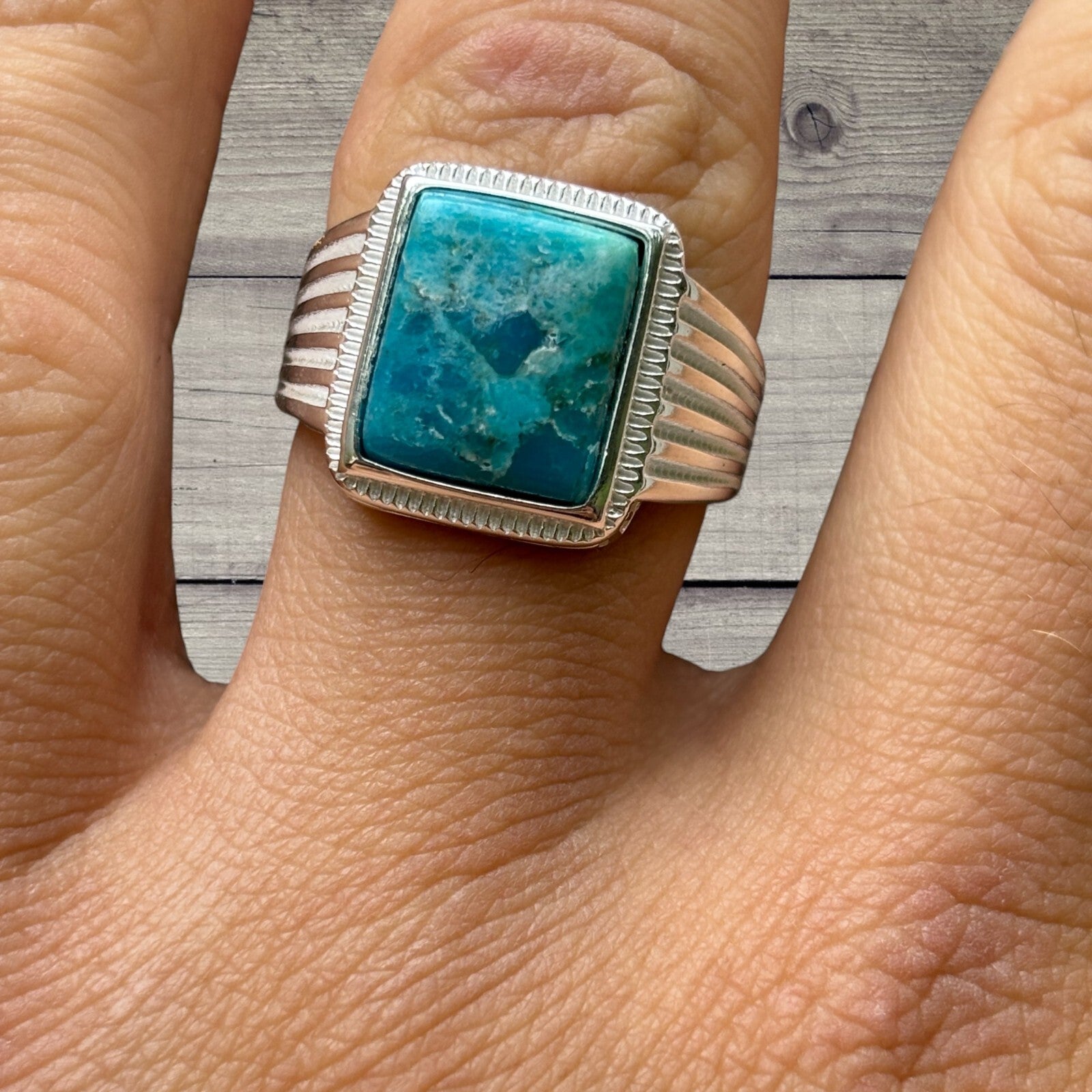 925 Sterling Silver Square Blue Turquoise Ring