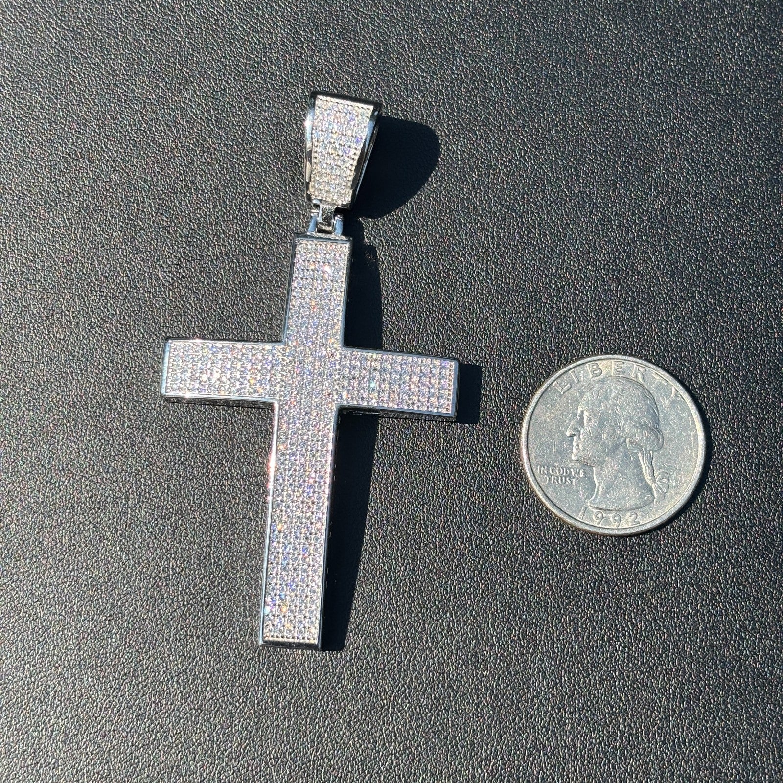 925 Sterling Silver Iced Out Cross Pendant With Moissanite