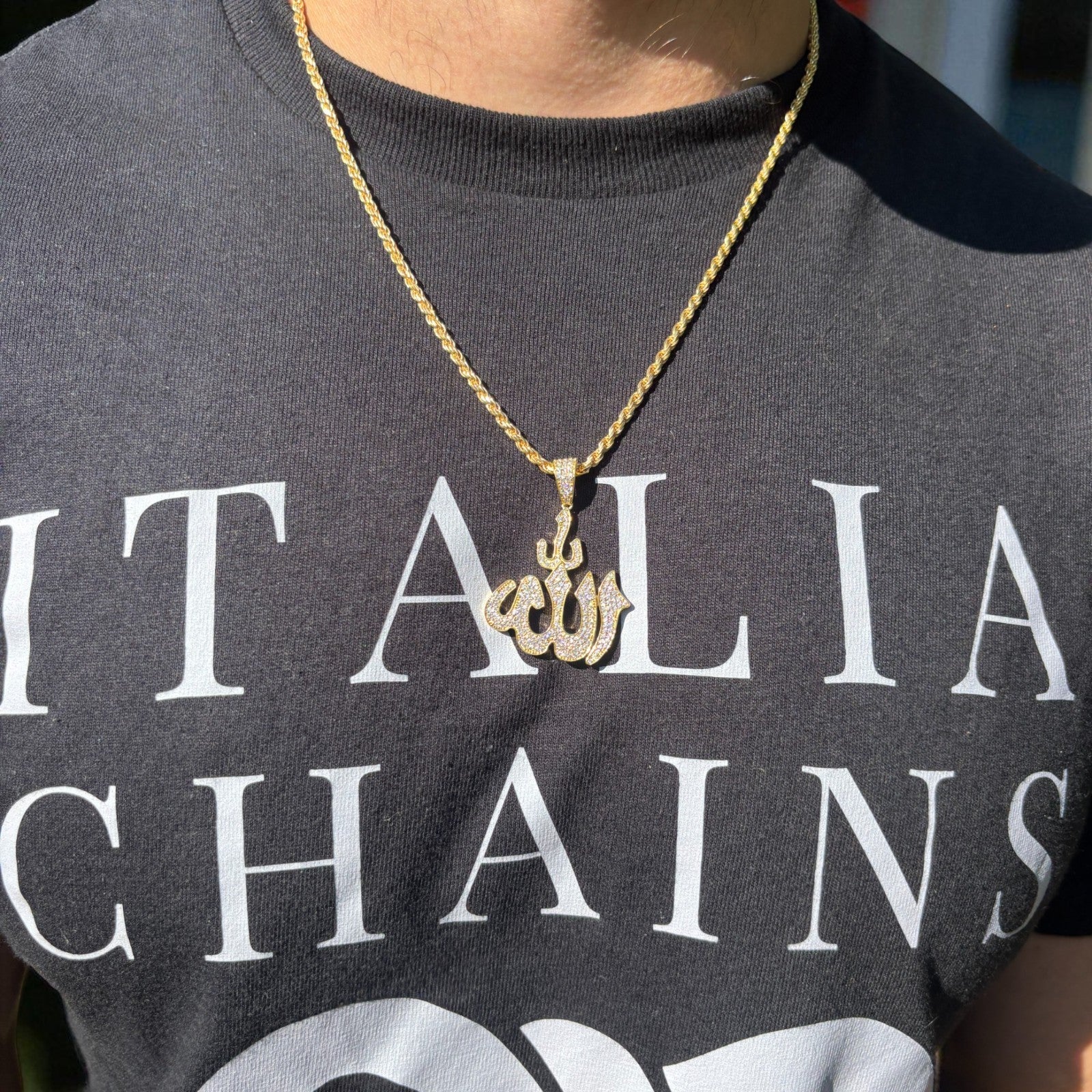 925 Sterling Silver Allah Pendant With Moissanite