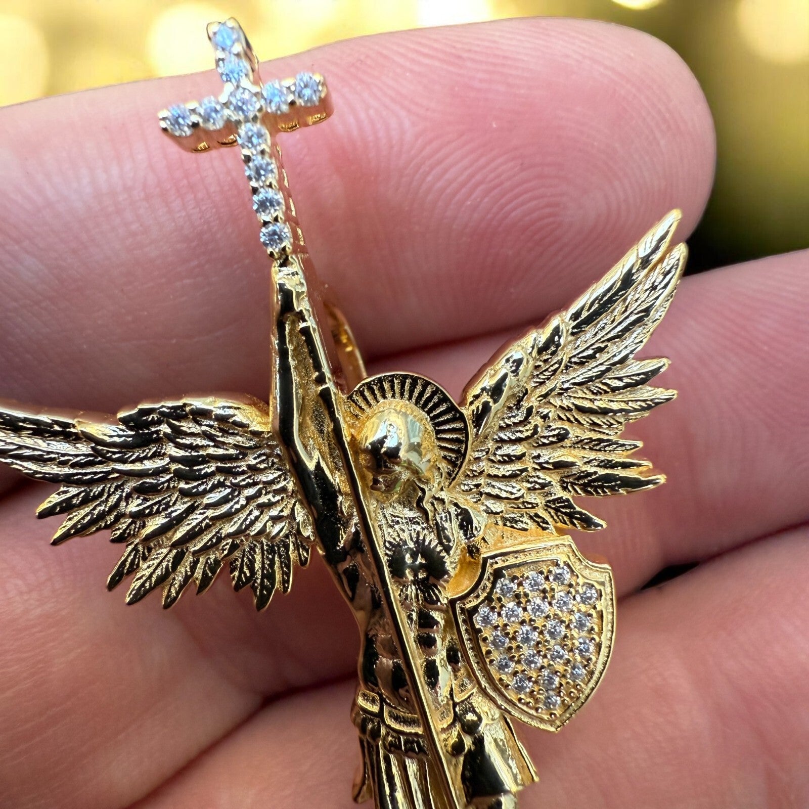 925 Sterling Silver St Michael Pendant With Moissanite - Medium